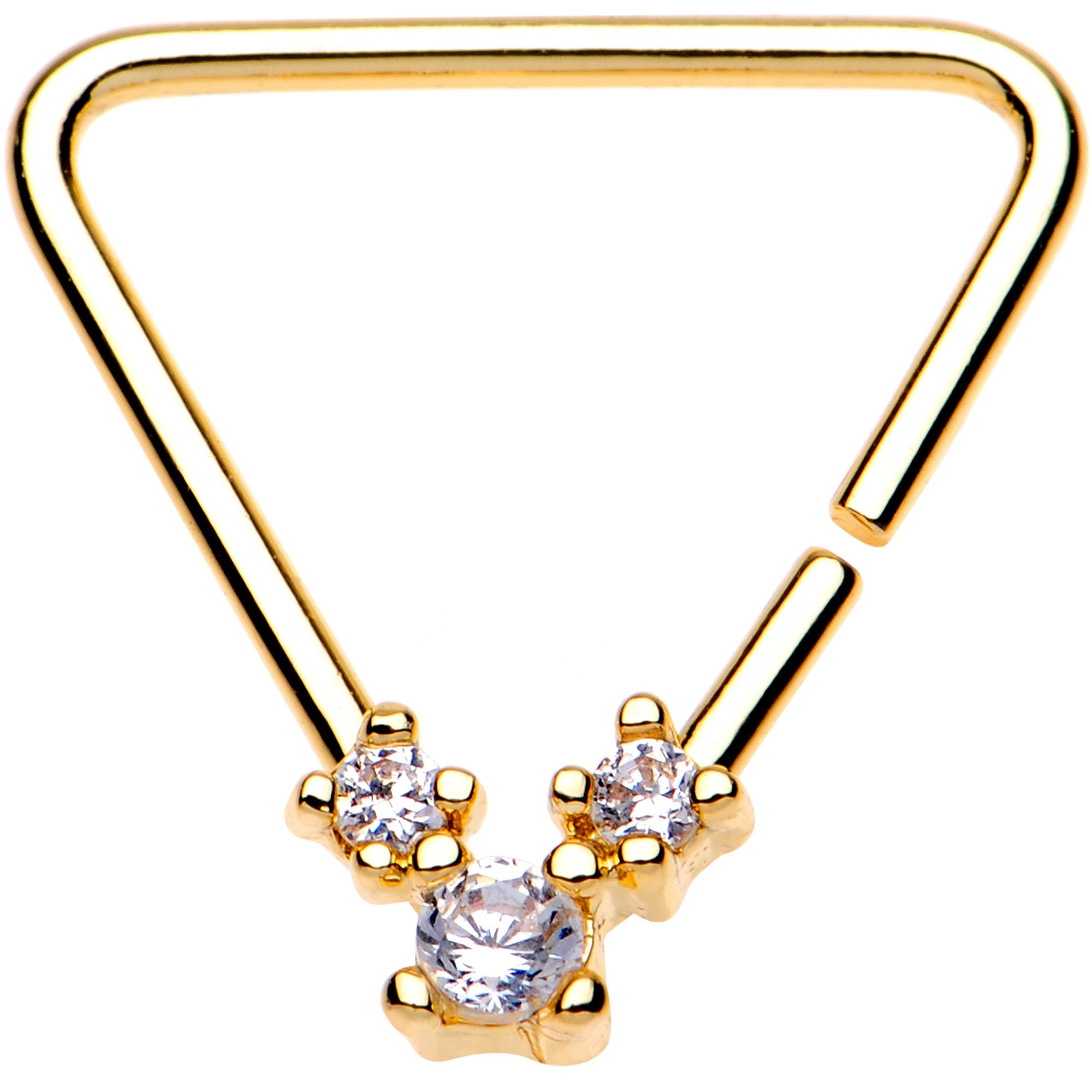 20G 3/8 Clear CZ Gems Gold Tone Plated Triangle Seamless Ring