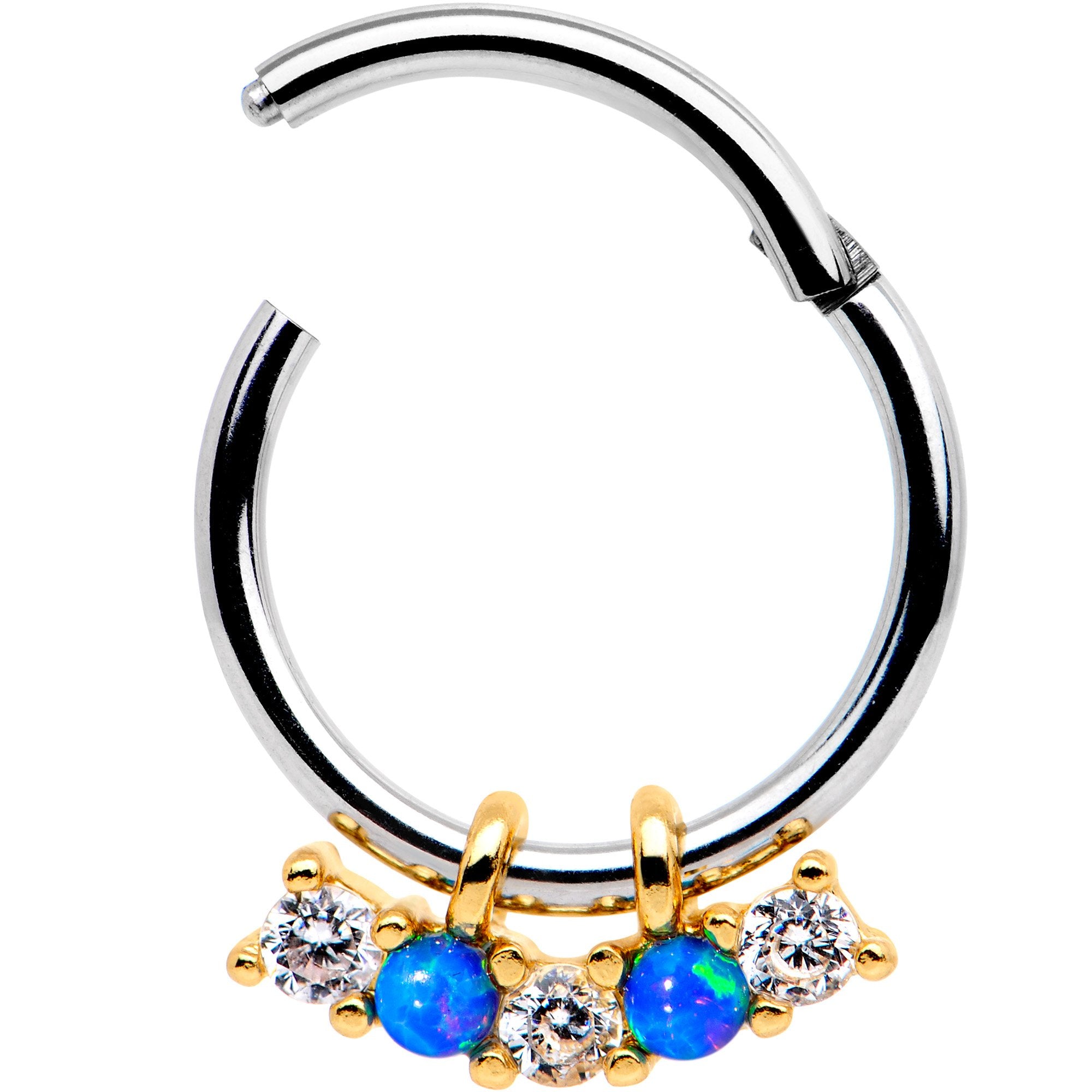 16G 5/16 Blue Synthetic Opal Dazzle Hinged Segment Ring