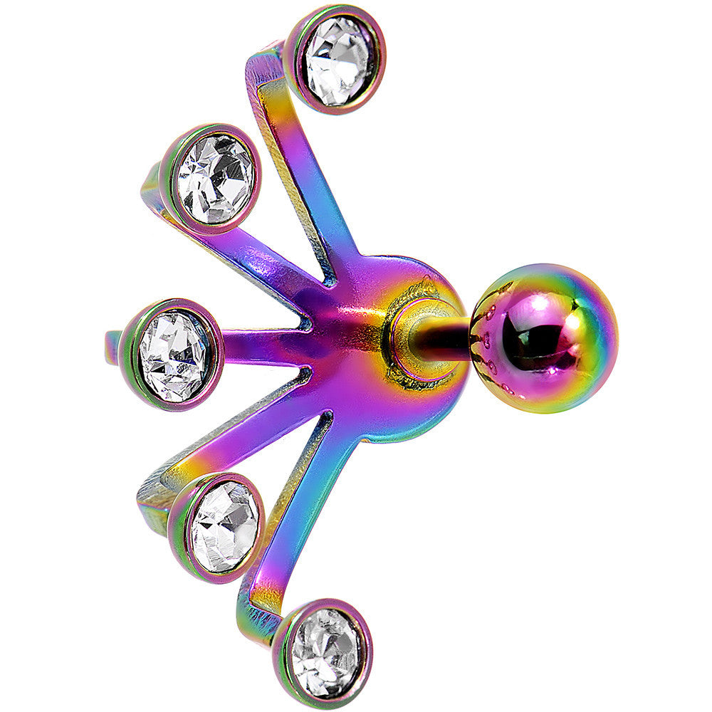 16G 1/4 Clear Rainbow Anodized Glam Fan Cuff Cartilage Earring