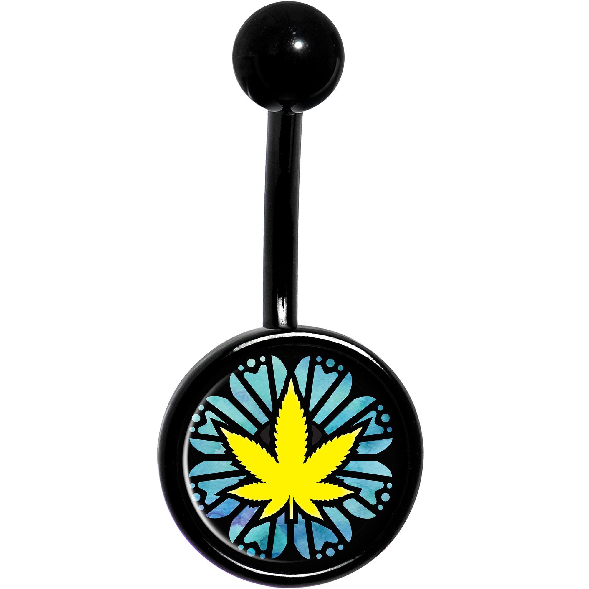 Watercolor Pot Leaf Black Stainless Steel Belly Ring lightweight comfortable