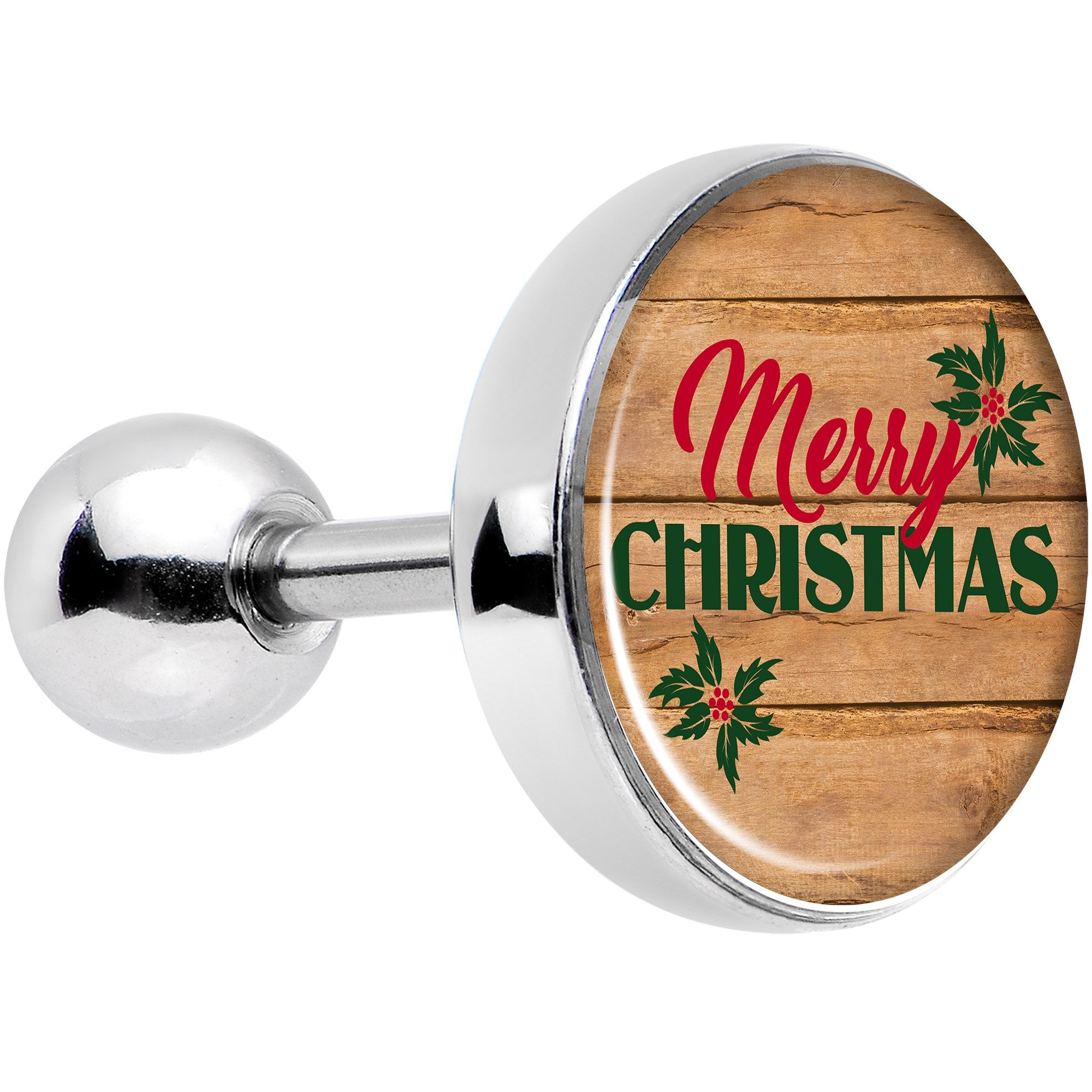 16G 1/4 Rustic Wood Merry Christmas Tragus Cartilage Earring