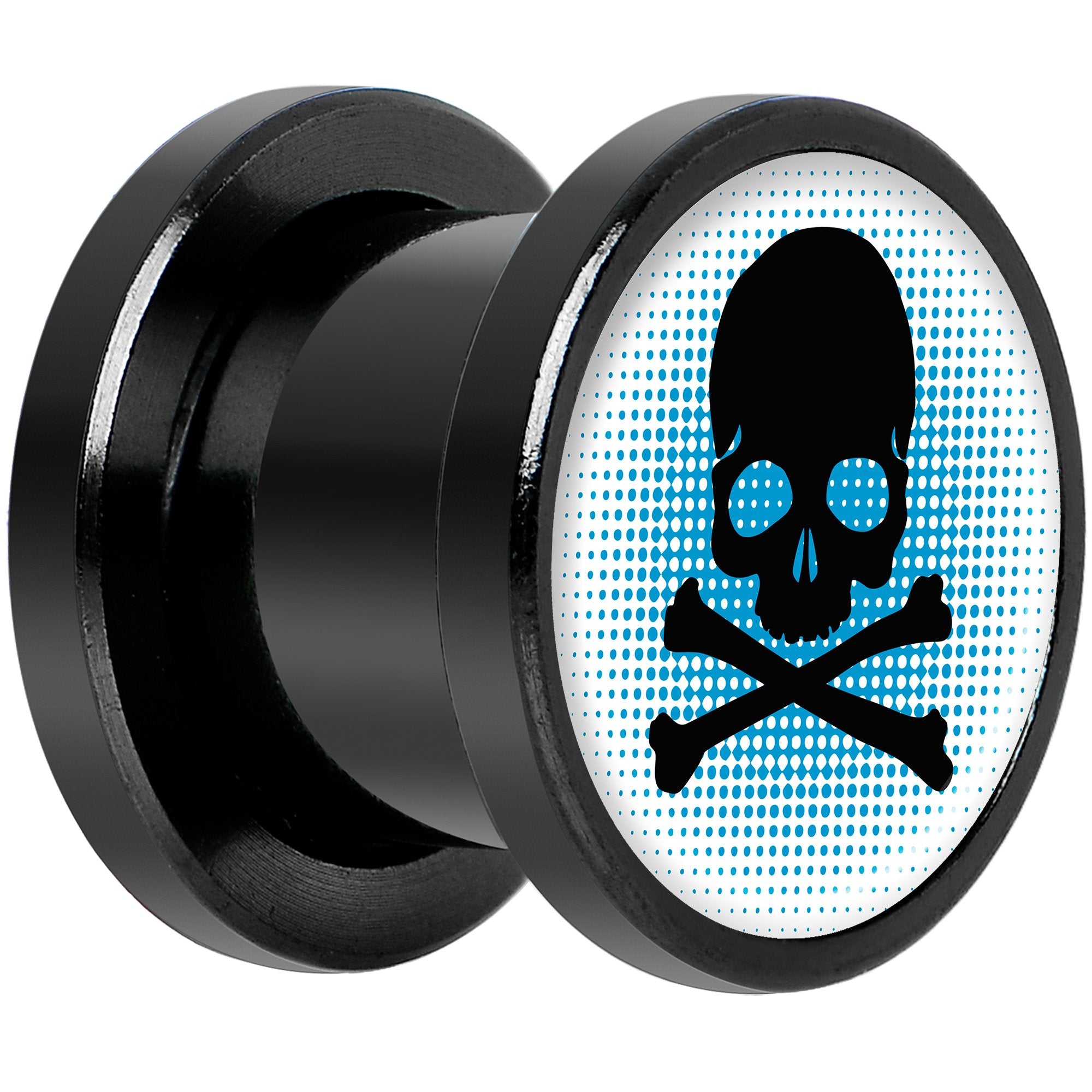 Blue Black Skull Black Anodized Screw Fit Plug Set 00G