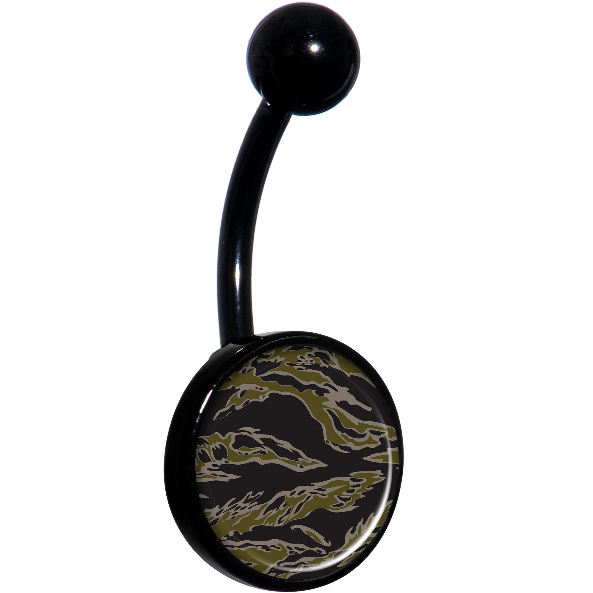 Tiger Camo Print Black Hypoallergenic Stainless Steel Belly Ring