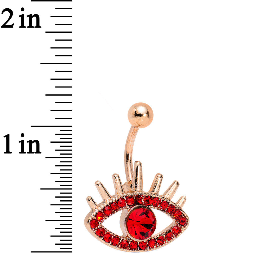 Red Gem Rose Gold Anodized Steel Fancy Lashes Eye Belly Ring