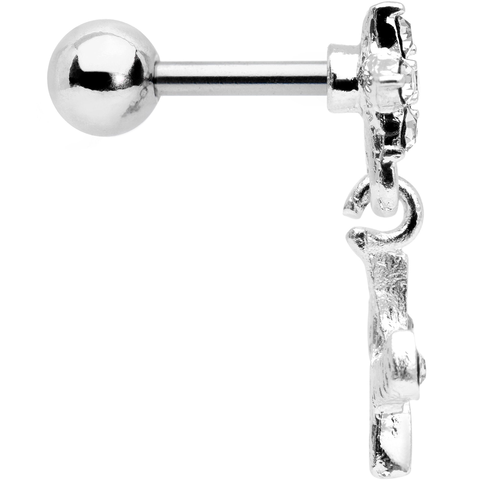 16G 1/4 Clear Gem Flower Dangle Cartilage Tragus Earring