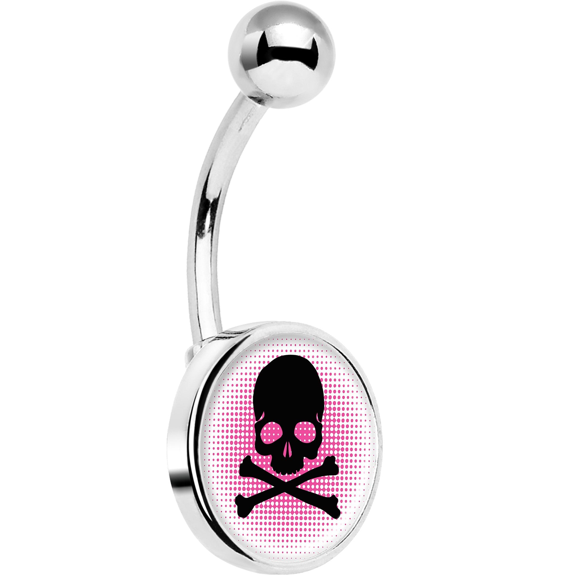 Pink Black Skull Hypoallergenic Stainless Steel Belly Ring