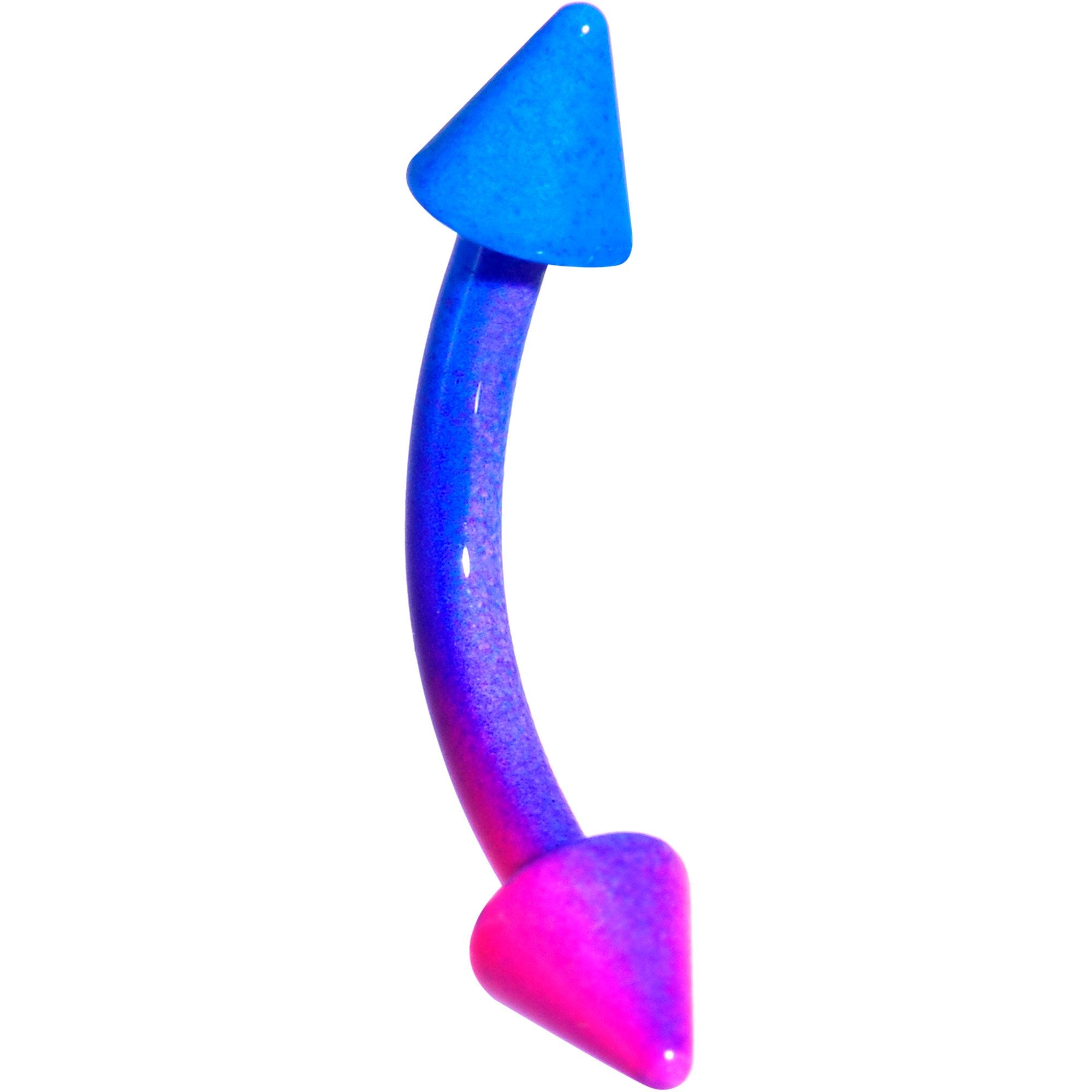 16G 3/8 Color Plated Blue Pink Fade Cone Curved Eyebrow Ring