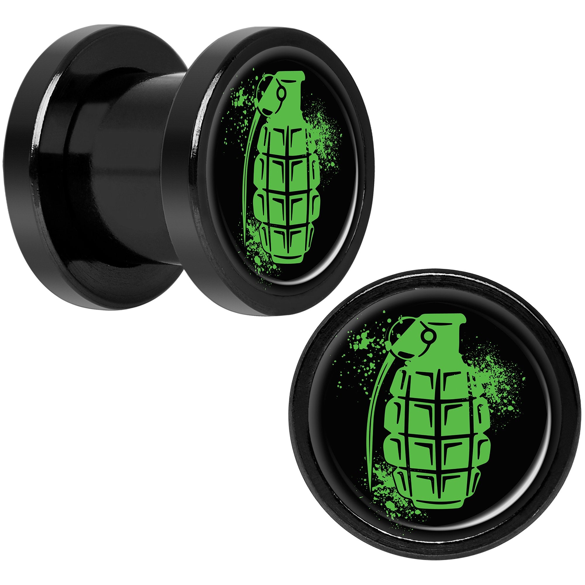 Green Grenade Black Anodized Screw Fit Plug Set 0G