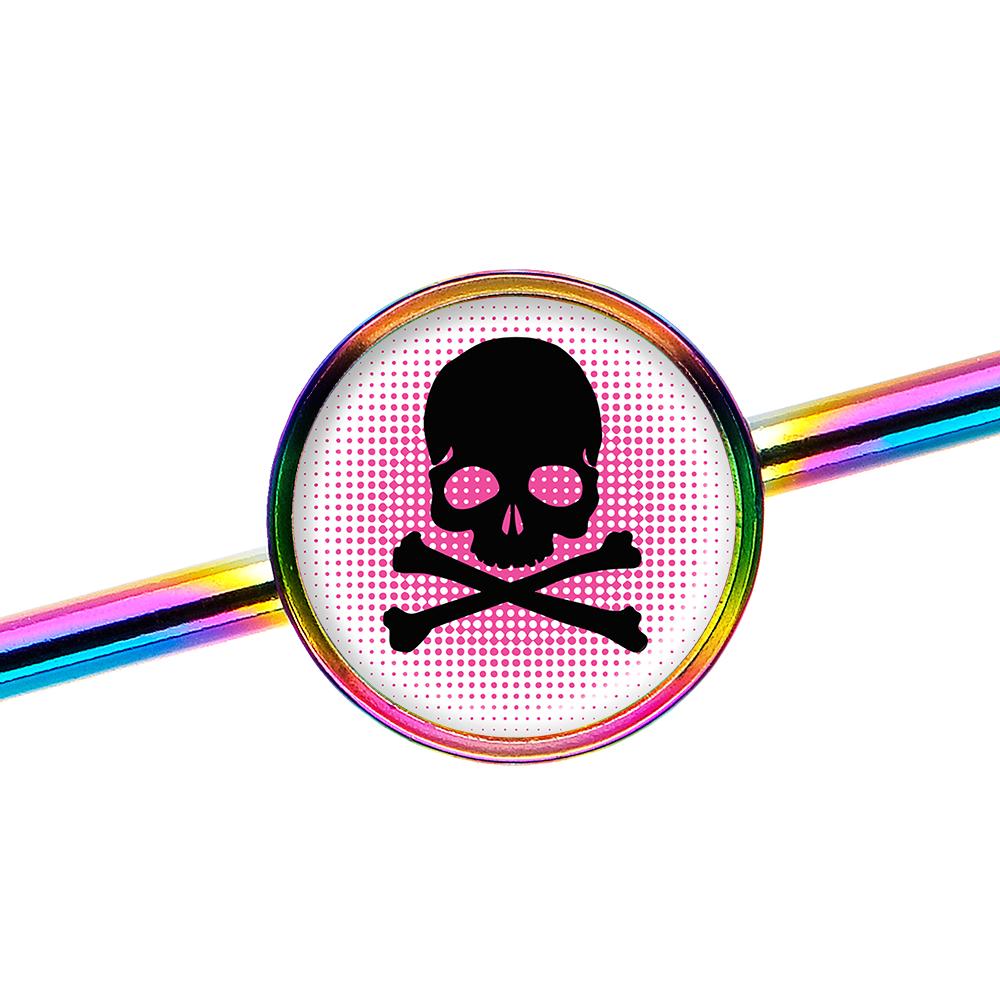 14G Pink Rainbow Skull Rainbow Industrial Barbell 37mm