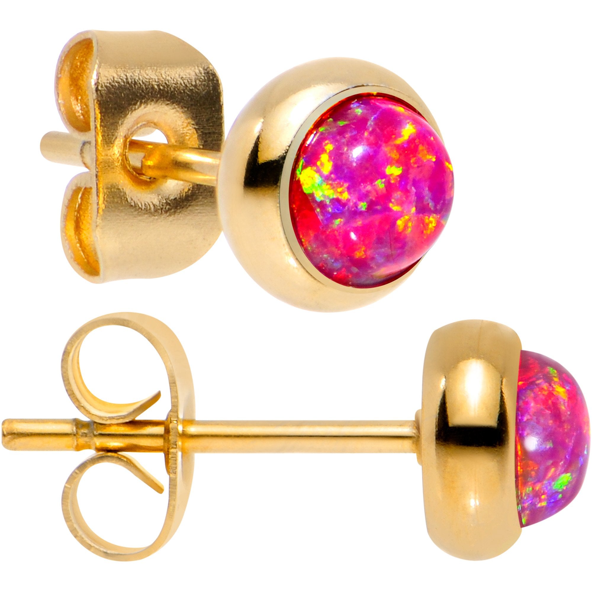Red Synthetic Opal Gold IP 316L Surgical Steel Stud Earrings