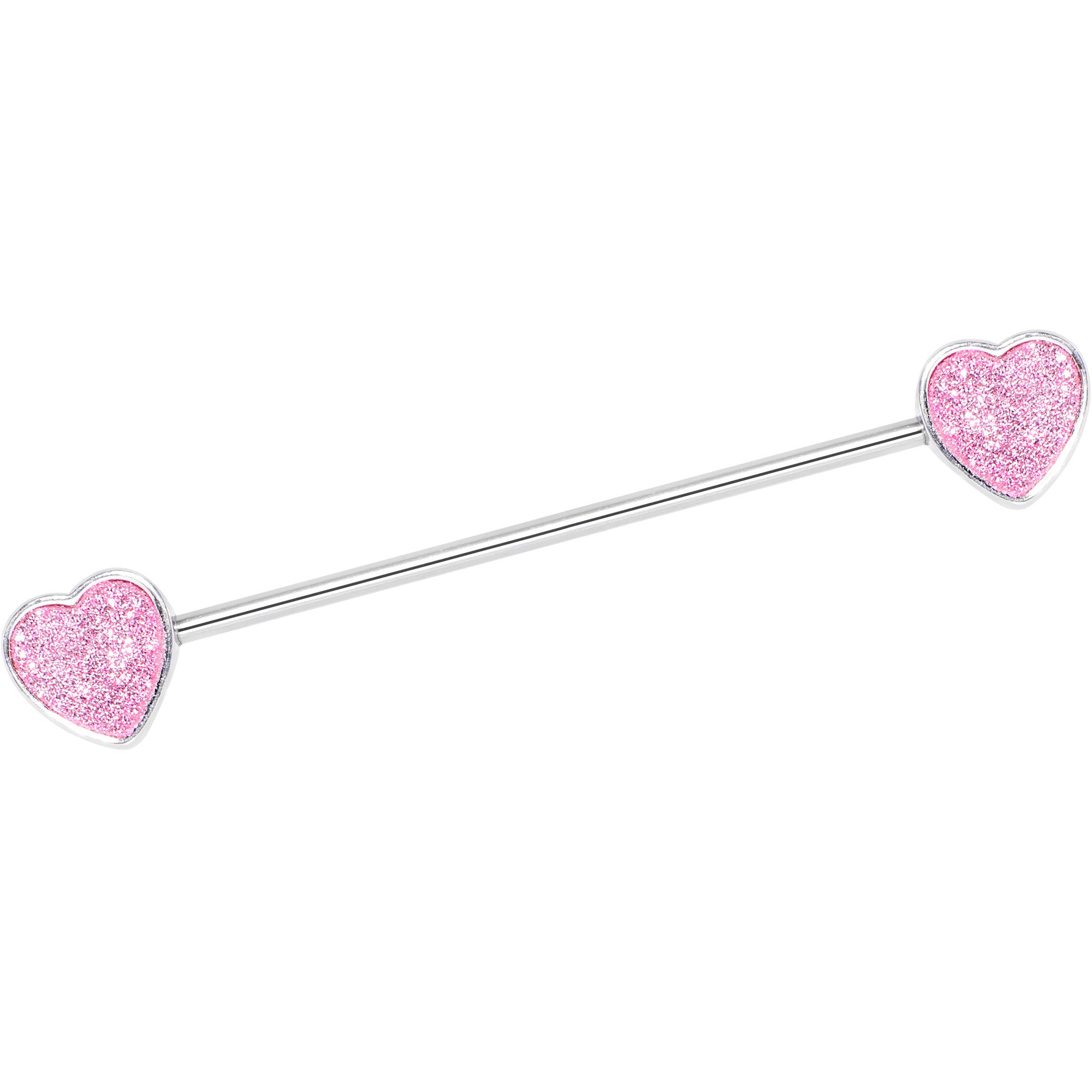 14G Pink Glitter Heart End Industrial Barbell 38mm