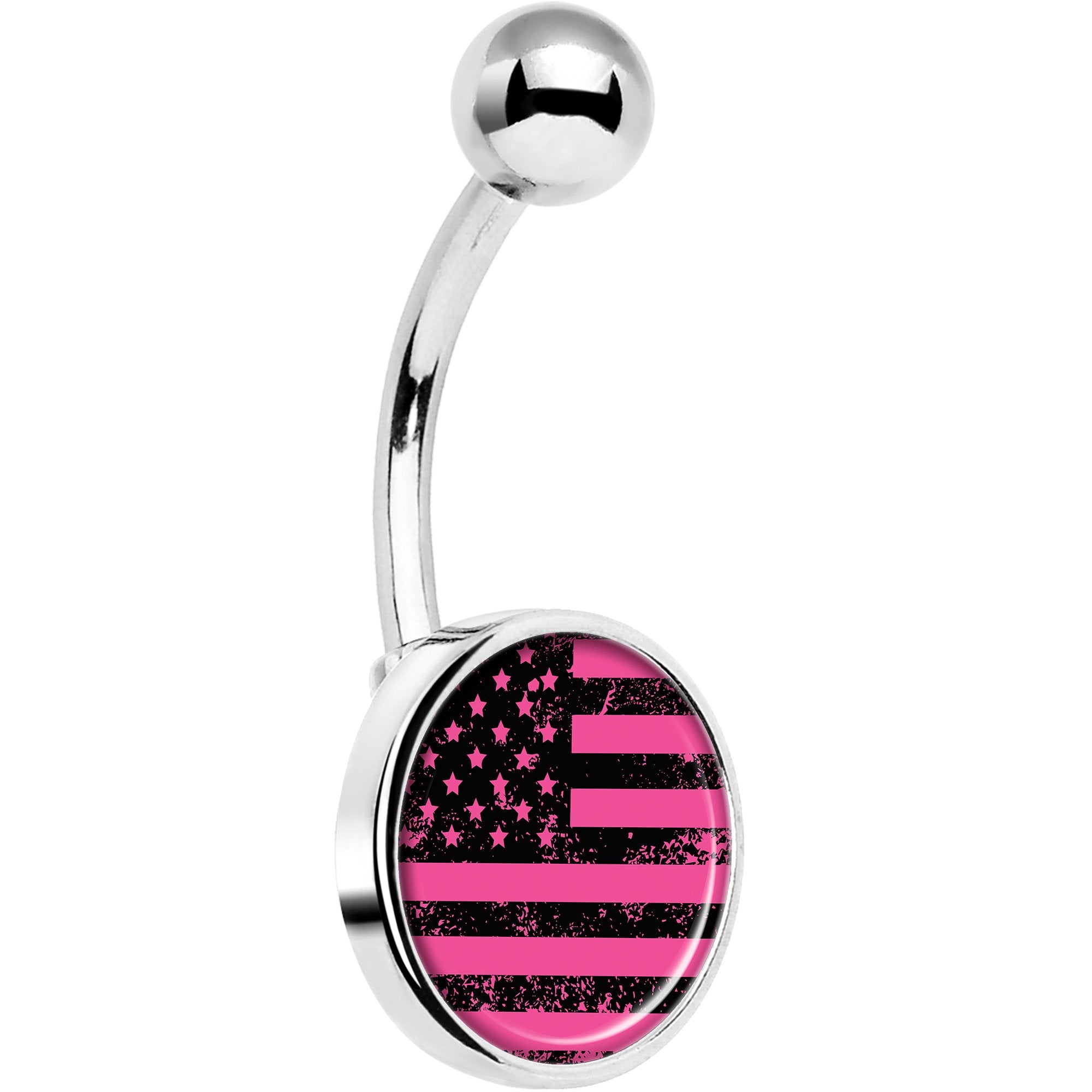 Pink American Flag Hypoallergenic Stainless Steel Belly Ring