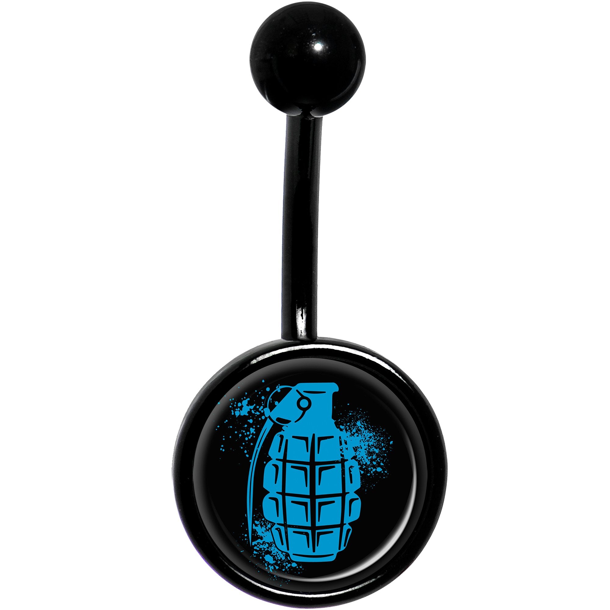 Blue Grenade Black Stainless Steel Belly Ring lightweight comfortable