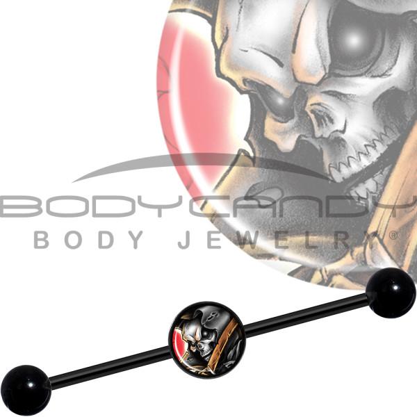 14G Wake the Dead Grim Reaper Halloween Black Industrial Barbell 37mm