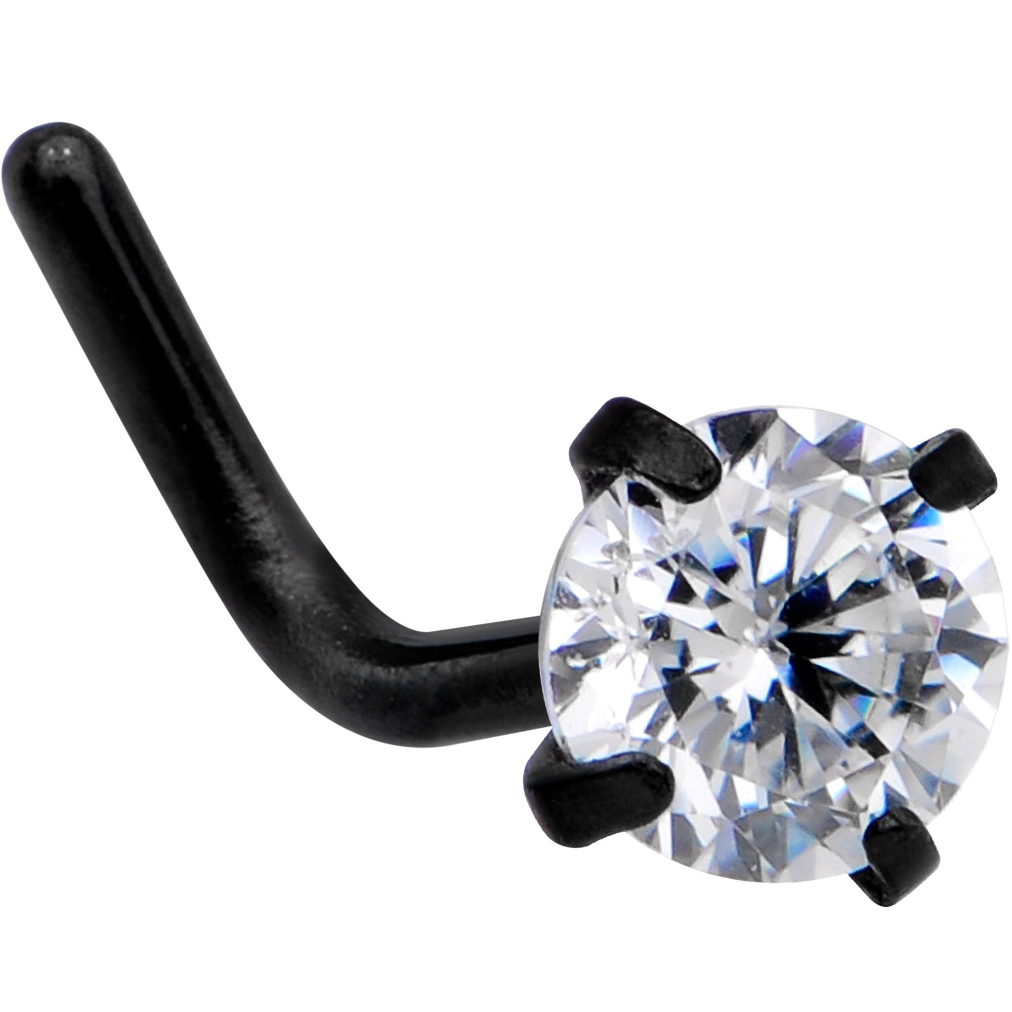 20G 1/4 Clear 3mm CZ Gem Black IP L-Shape Nose Ring