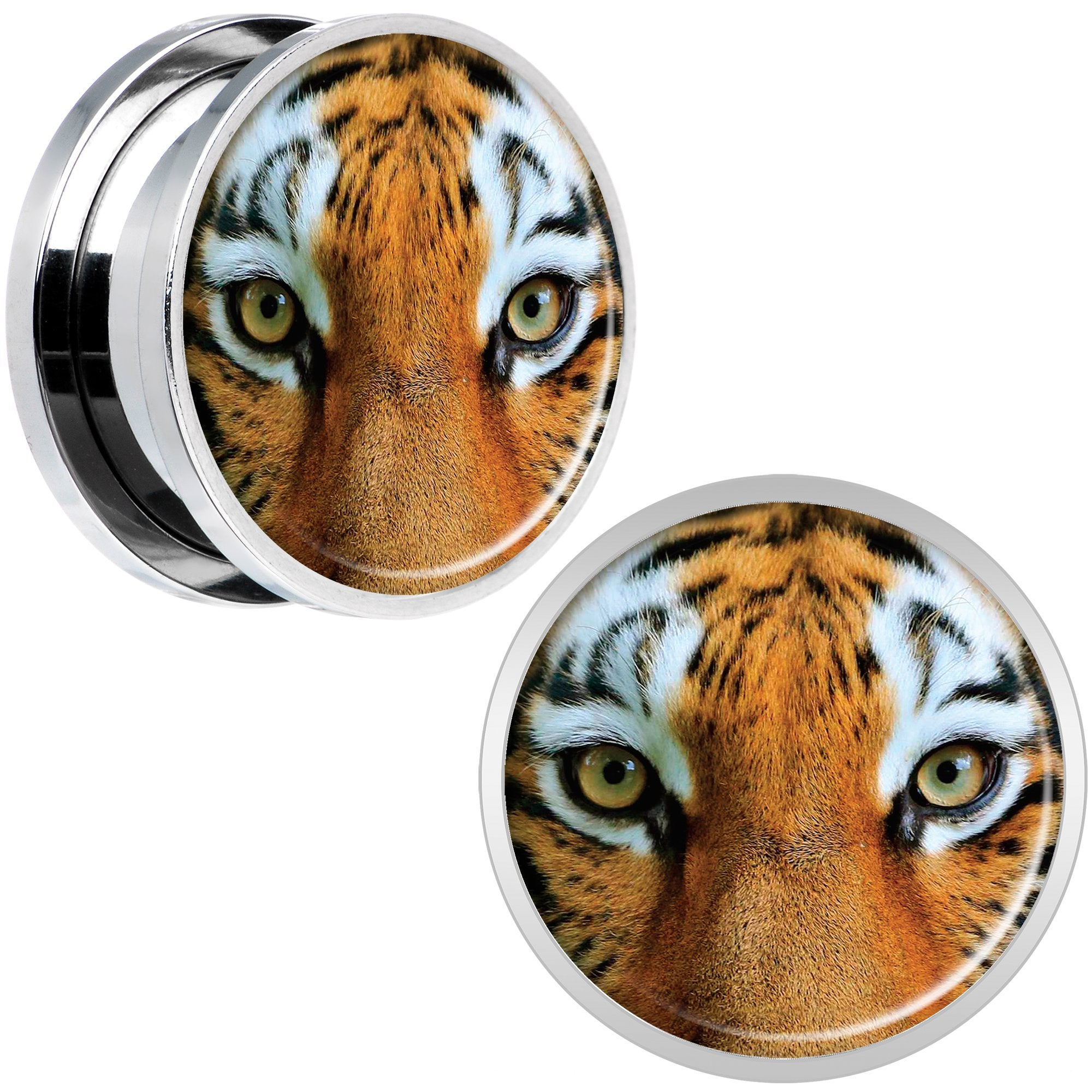 Full Color Tiger Eyes Steel Screw Fit Plug Set 18mm