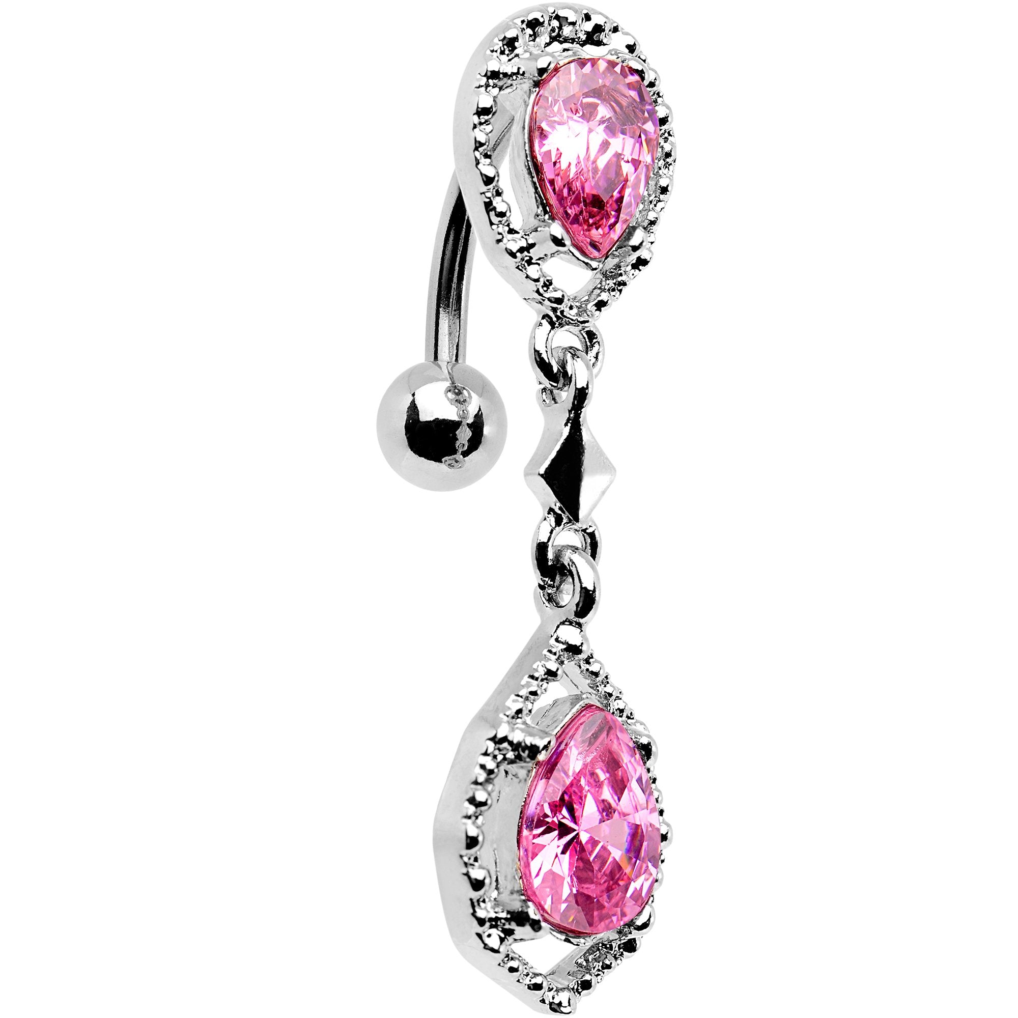 Pink Gem Twin Top Mount Dangle Belly Ring