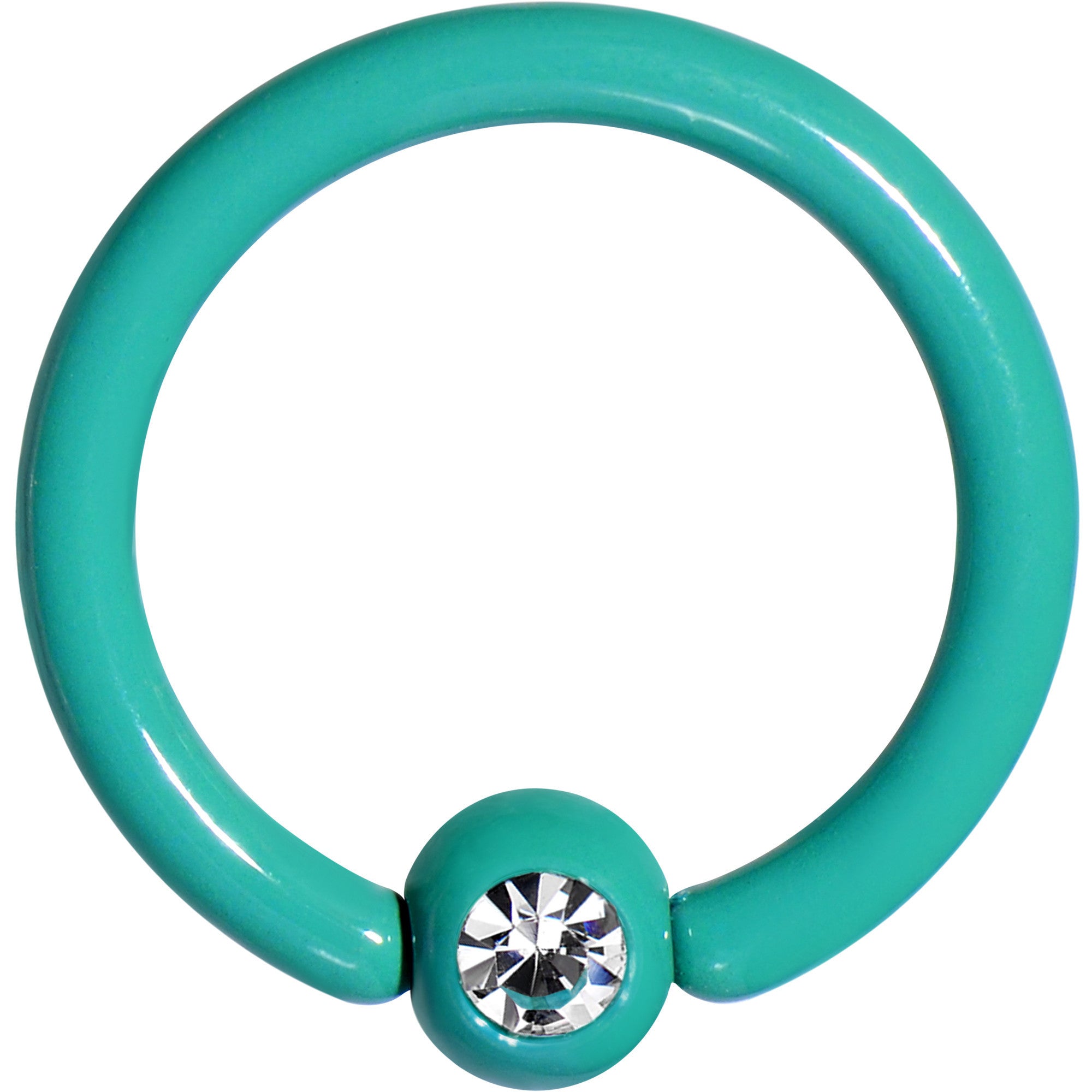 16G 3/8 Clear Gem Green Acrylic Over Steel Captive Ring
