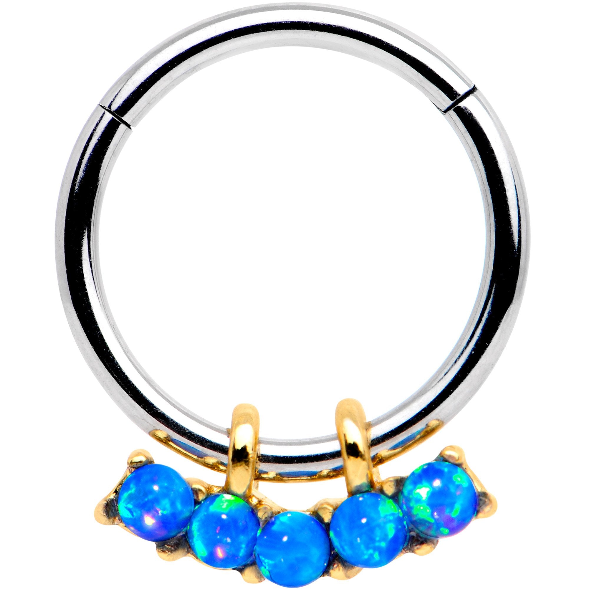 16G 5/16 Blue Synthetic Opal Quintet Hinged Segment Ring