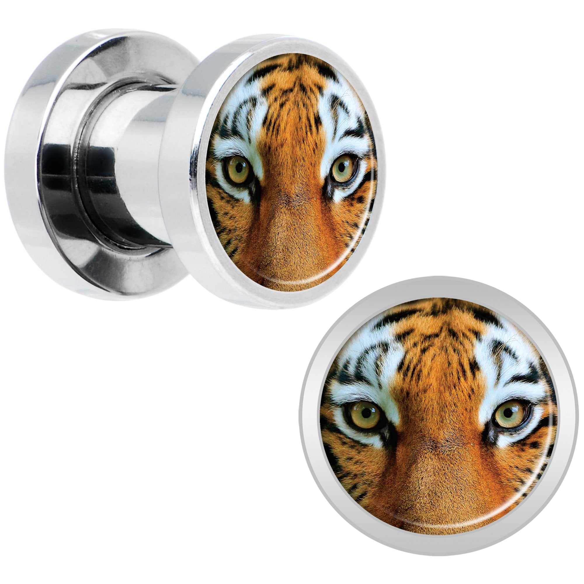Full Color Tiger Eyes Steel Screw Fit Plug Set 2G