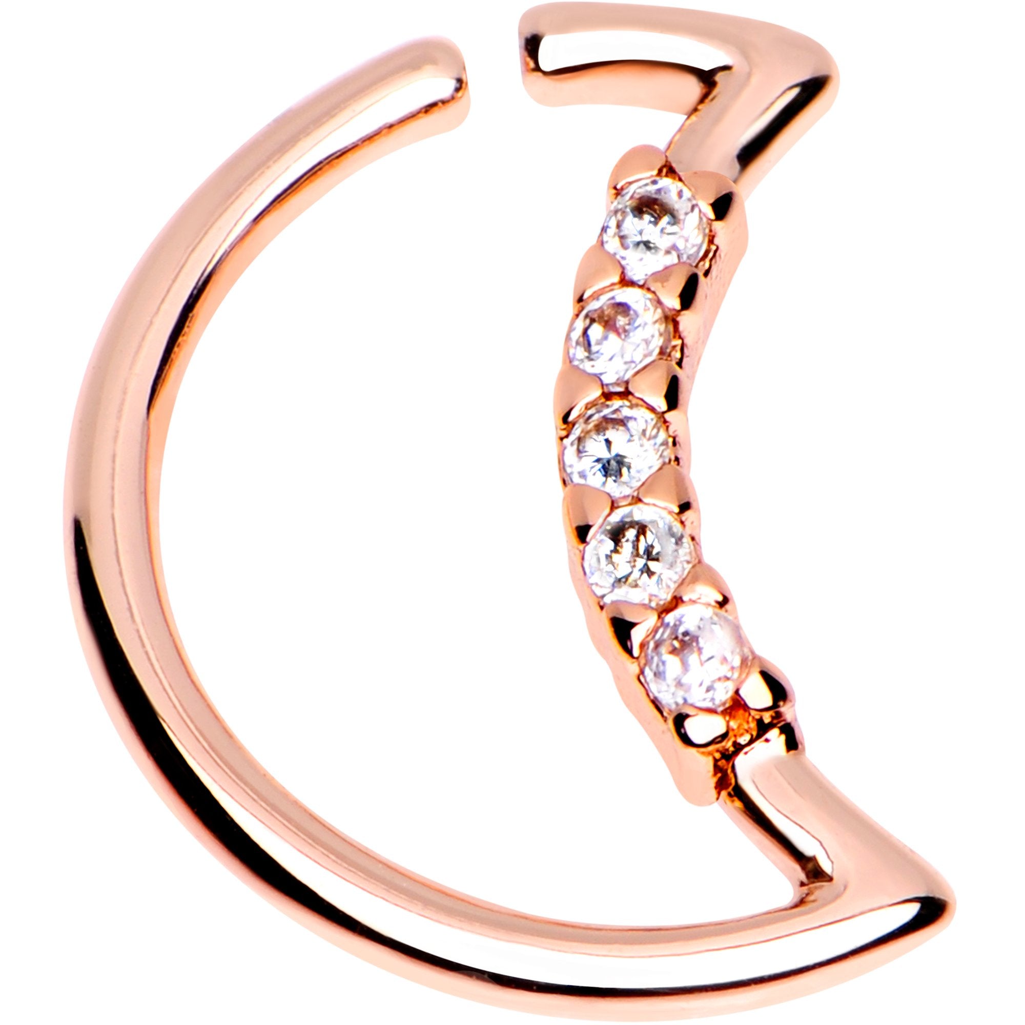 Clear CZ Strand Gem Rose Gold Plated Moon Left Daith Cartilage Tragus