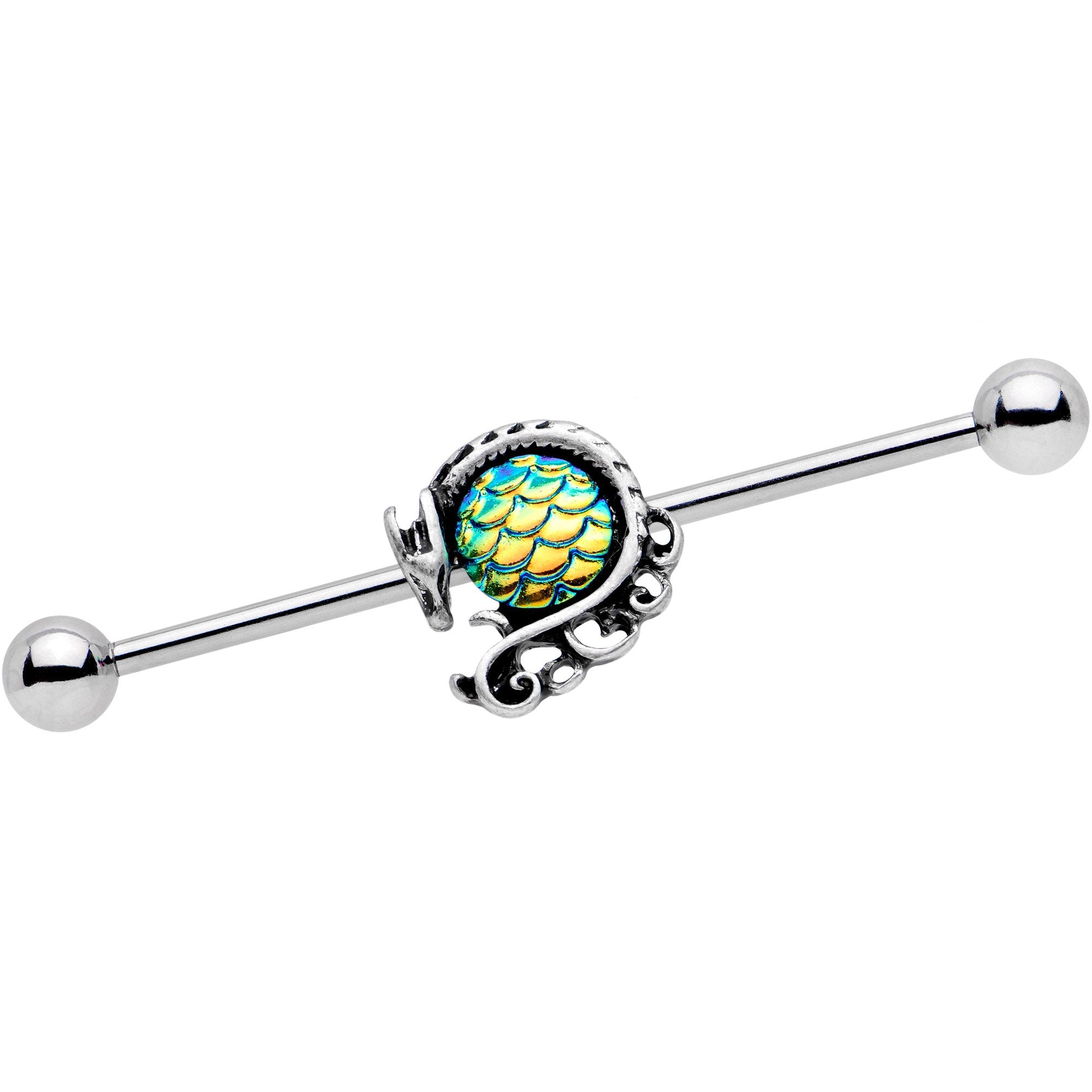 Green Mermaid Scale Daring Dragon Industrial Barbell 38mm