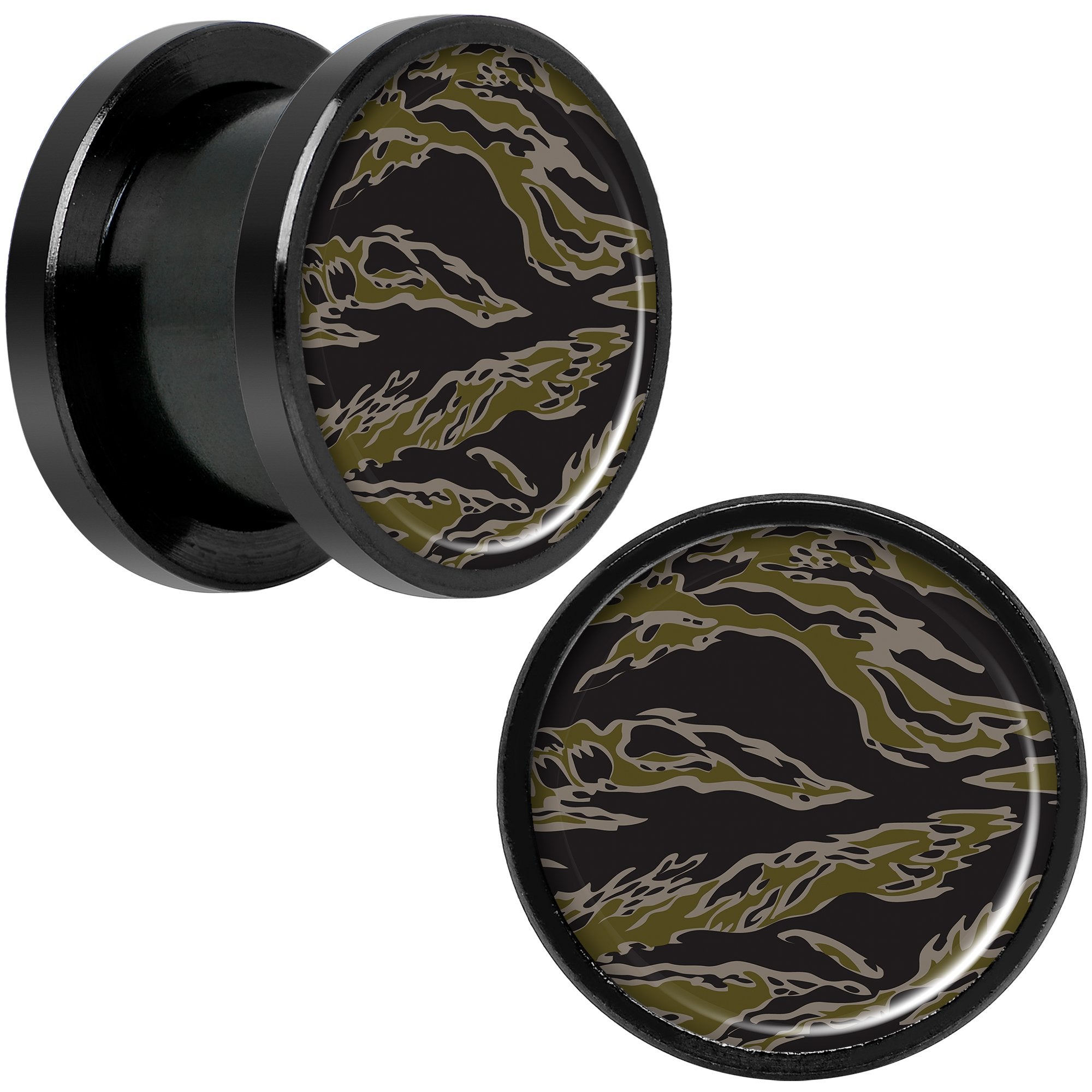 Tiger Camo Print Black Anodized Screw Fit Plug Set 1/2