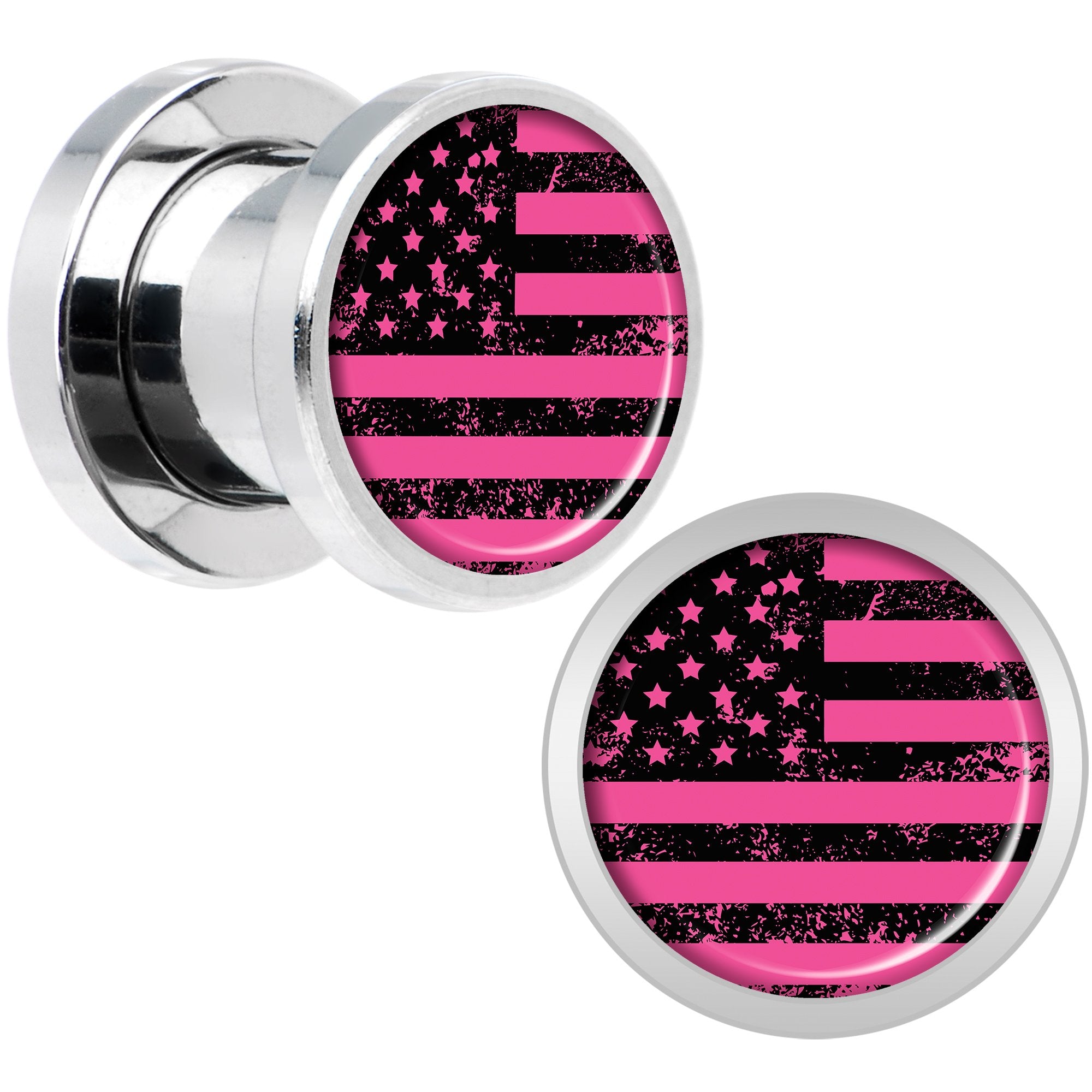 Pink American Flag Steel Screw Fit Plug Set 0G
