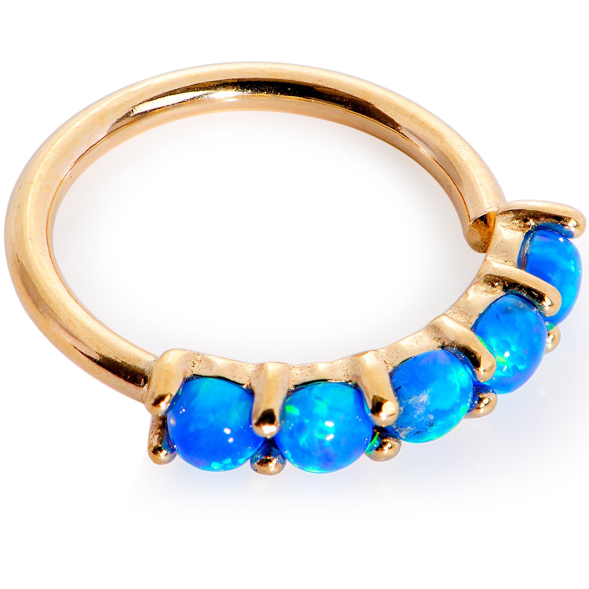 18G Blue Synthetic Opal 14k Yellow Gold Seamless Circular Ring