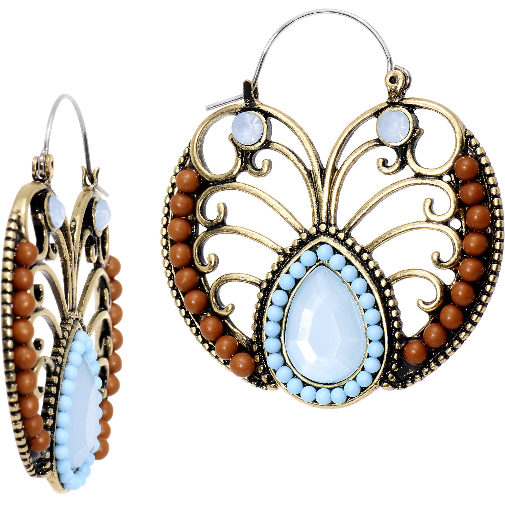 Blue Gem Brown Orb Southwest Debutante Tunnel Plug Earrings