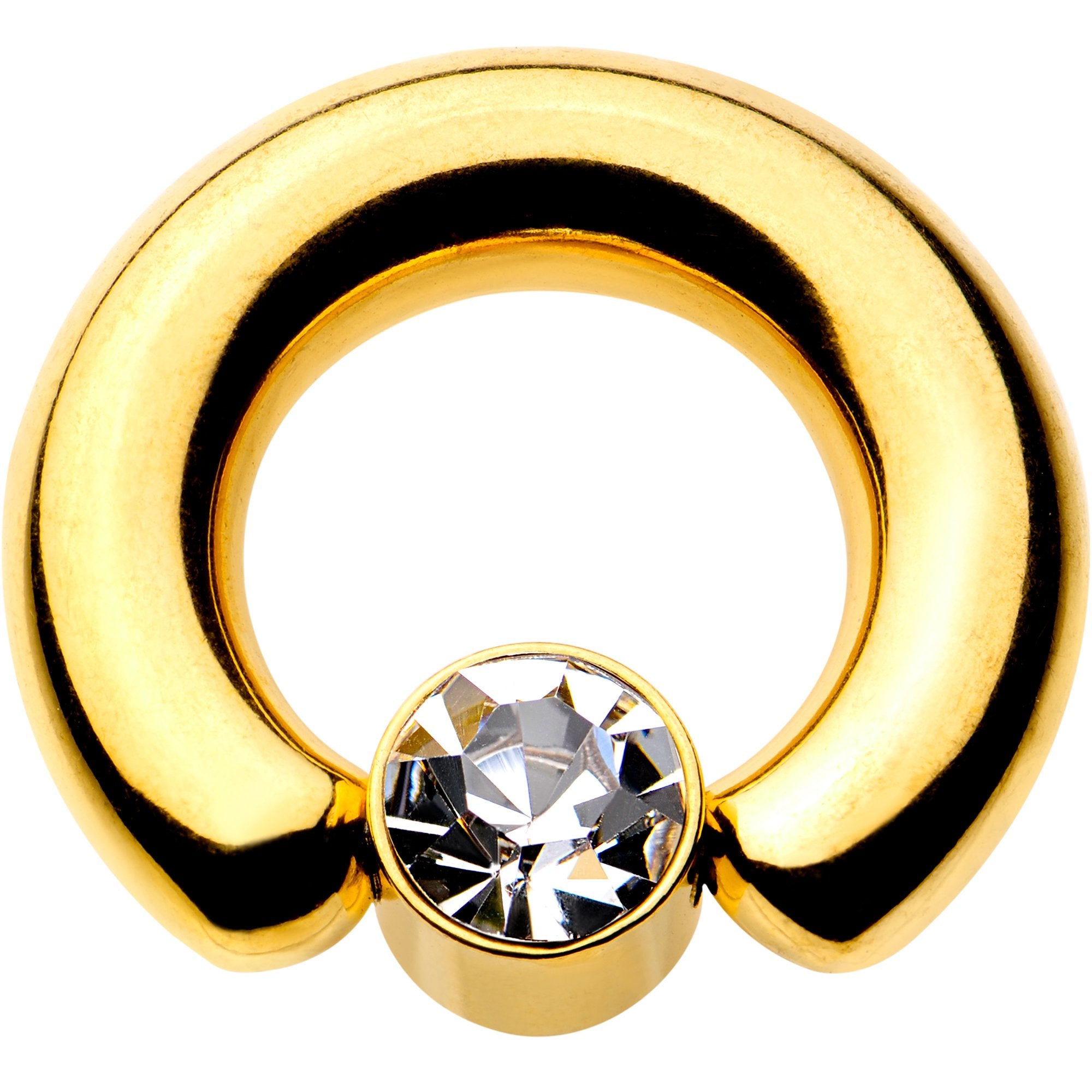 2G 9/16 Clear Gem 8mm Disc Gold IP BCR Captive Ring