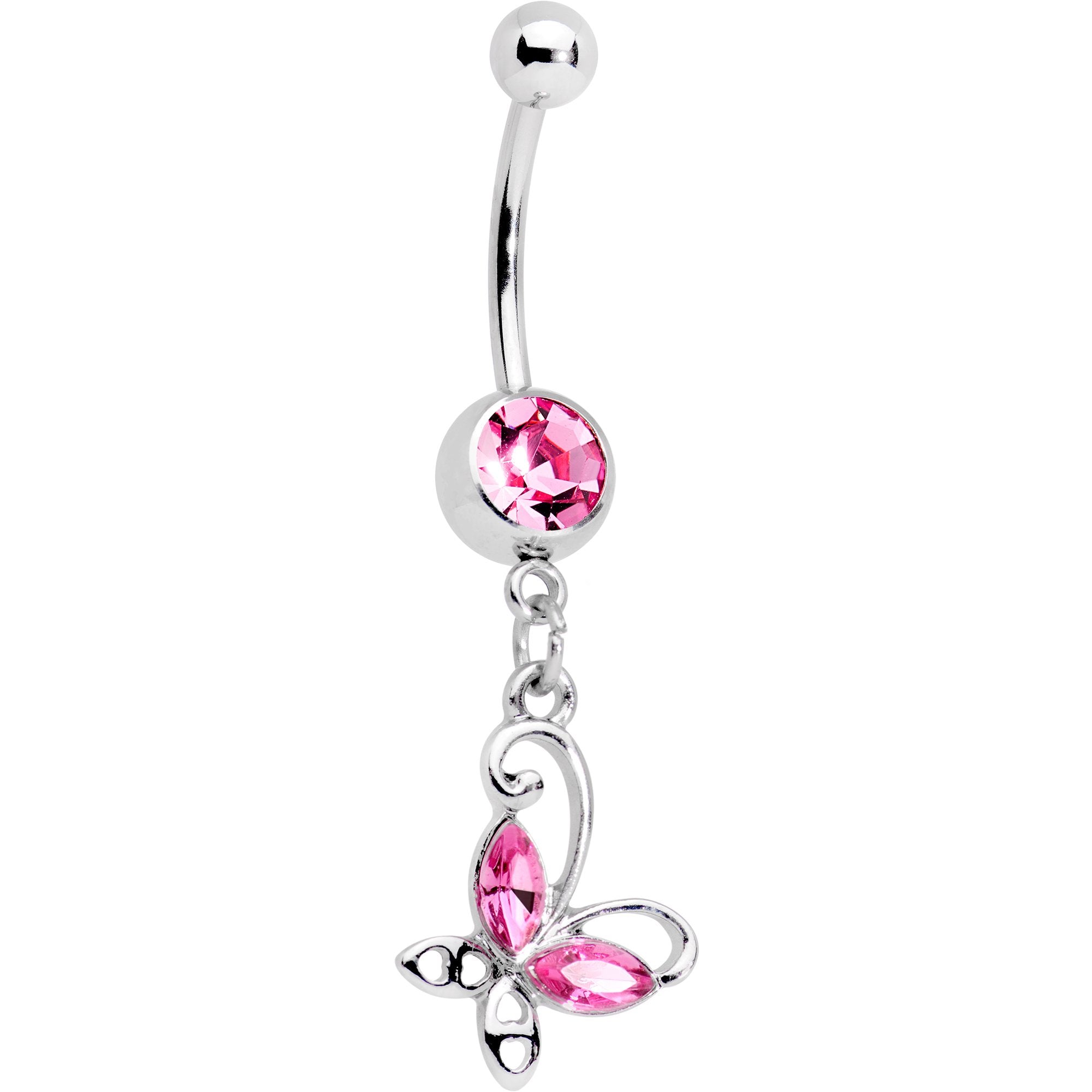 Pink Gem Fancy Free Butterfly Dangle Belly Ring
