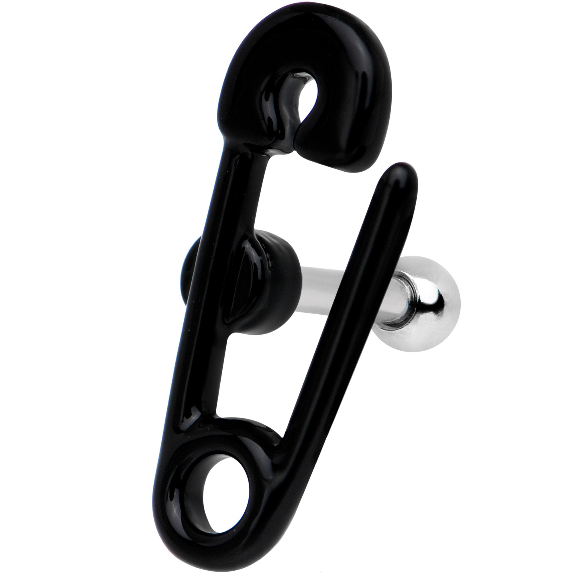 16G 1/4 Black PVD Open Safety Pin Tragus Cartilage Earring