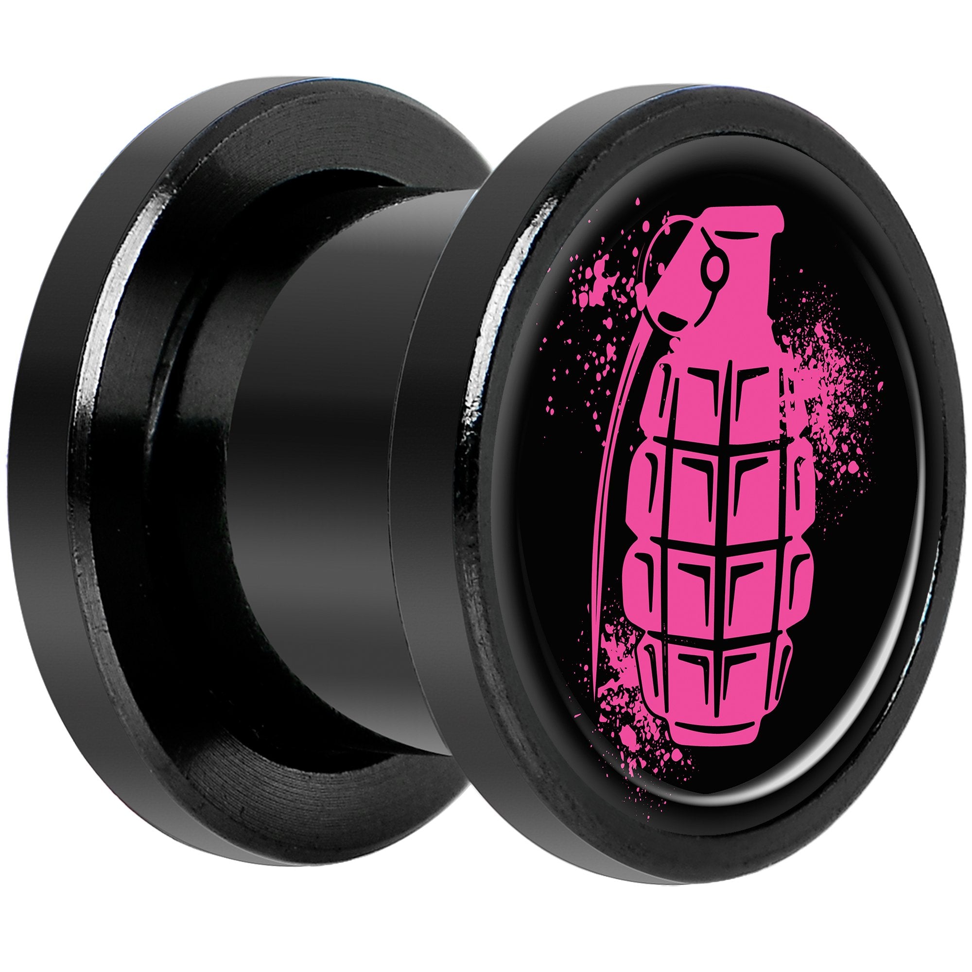 Pink Grenade Black Anodized Screw Fit Plug Set 00G