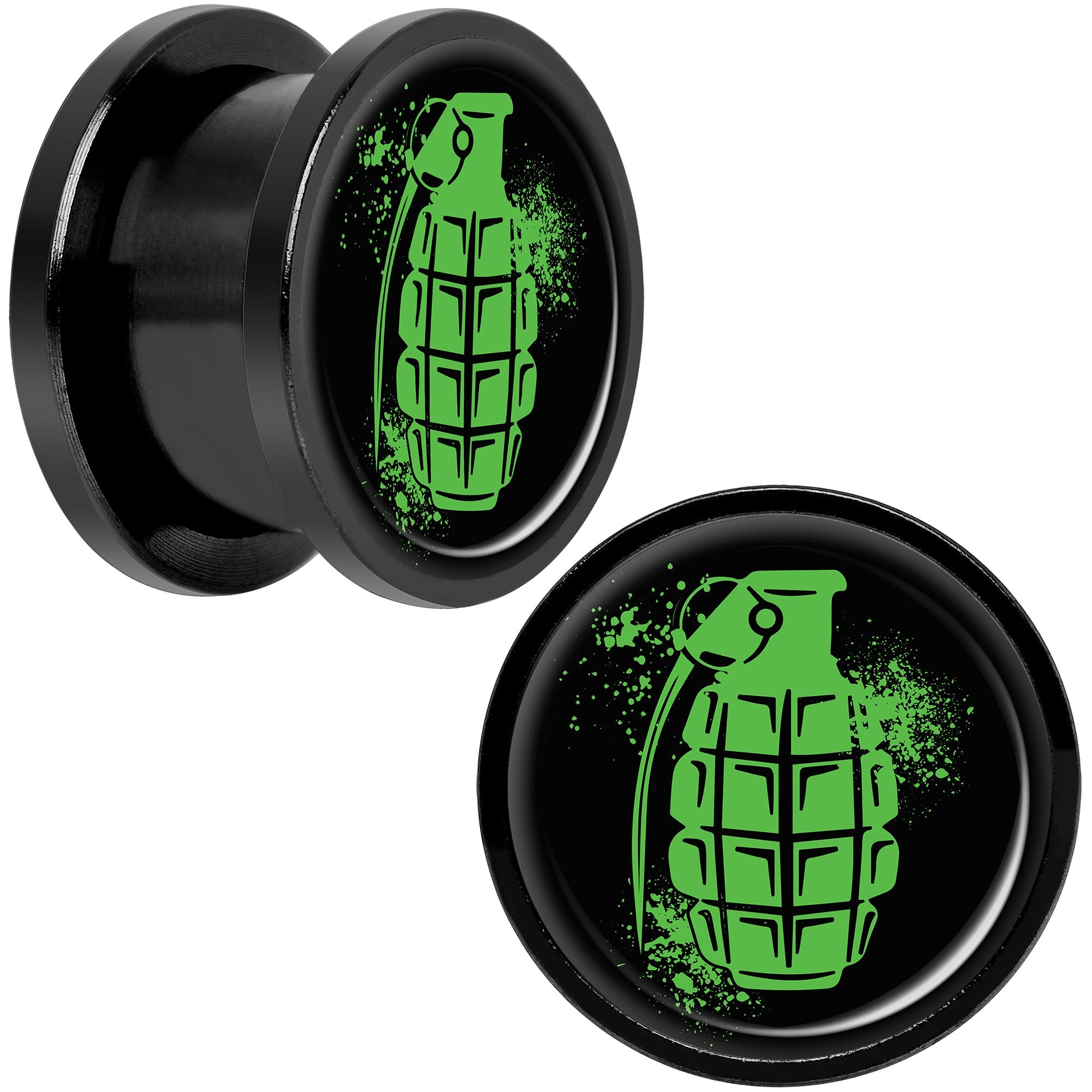 Green Grenade Black Anodized Screw Fit Plug Set 9/16