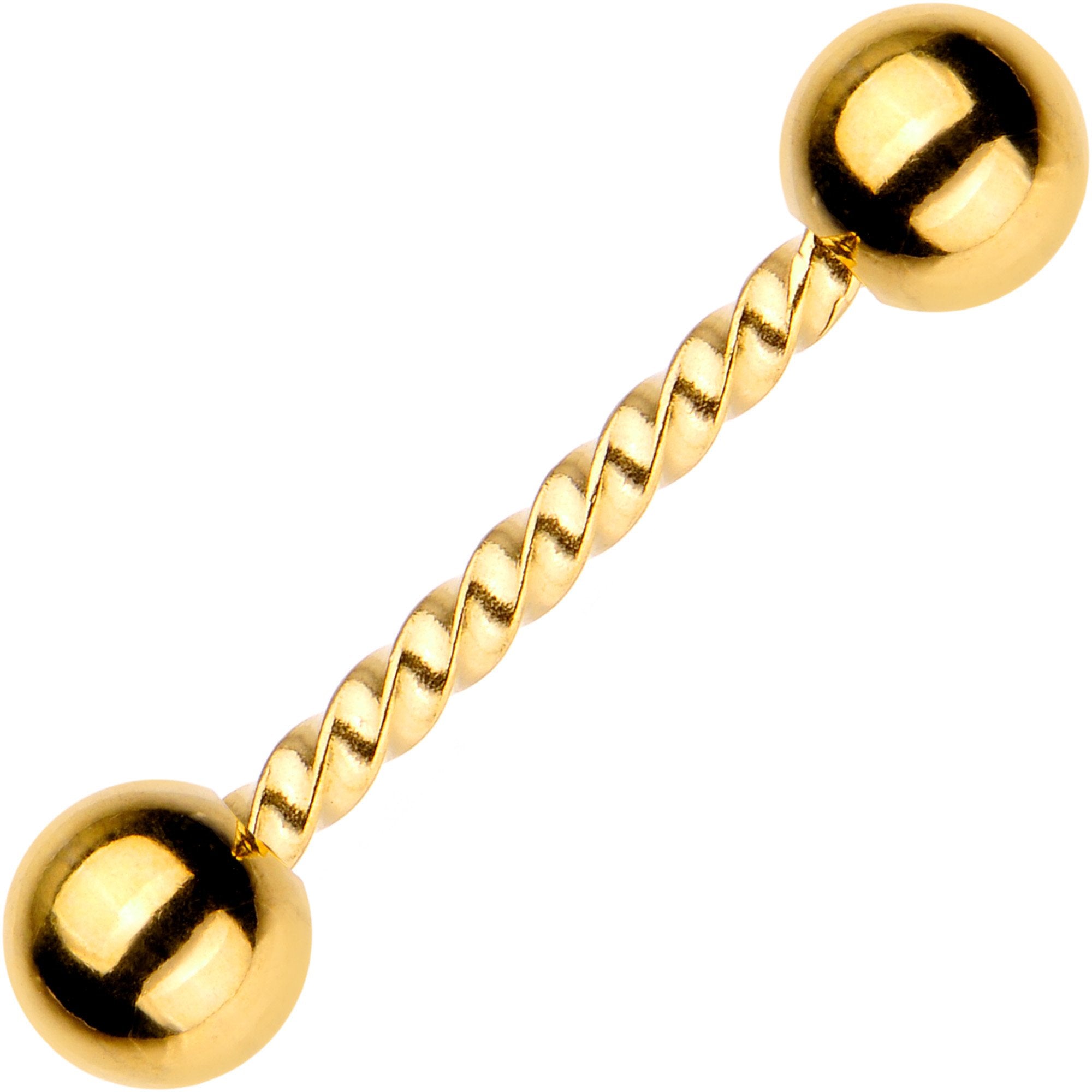 14G 5/8 Gold Tone IP Seriously Twisted Barbell Tongue Ring