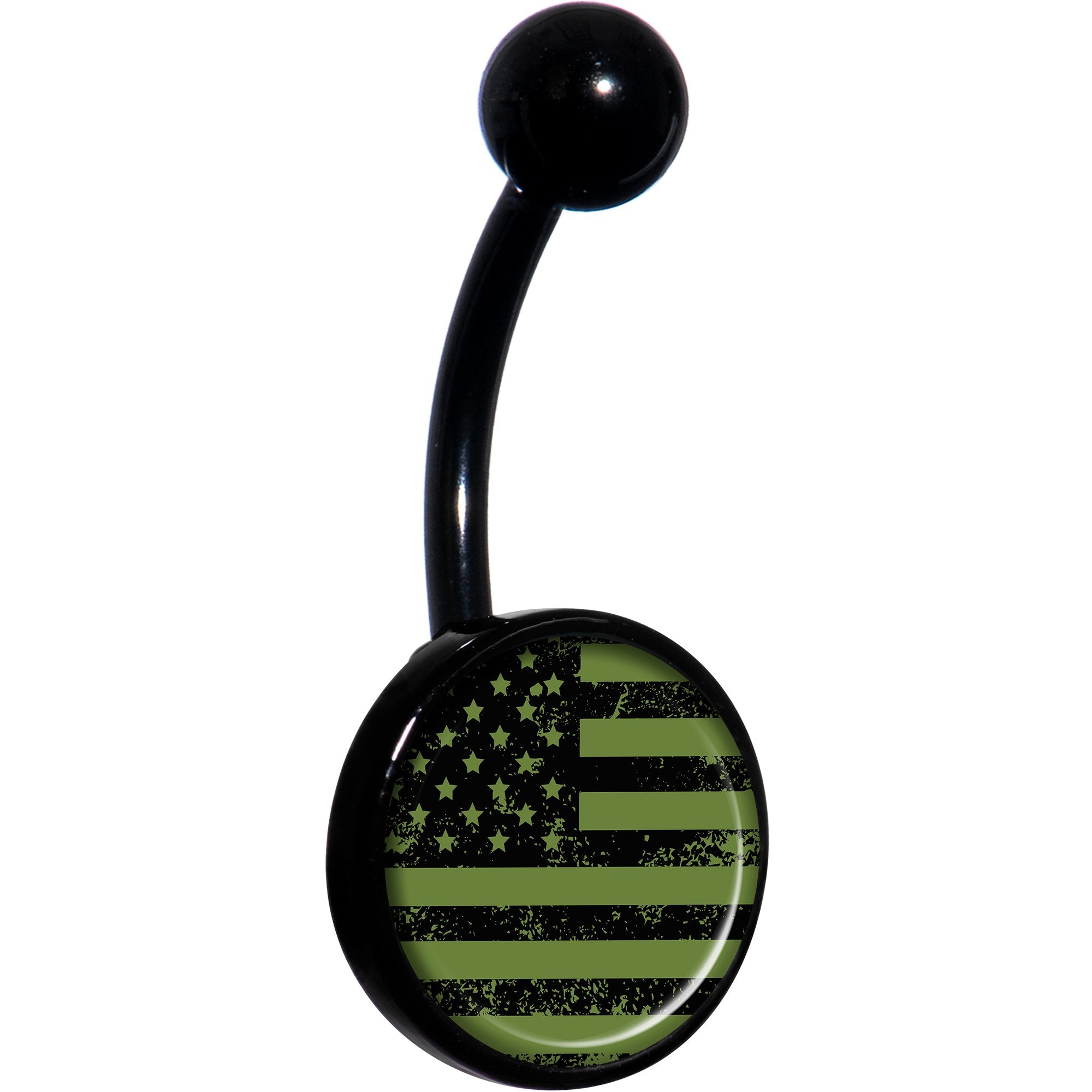 Green American Flag Black Hypoallergenic Stainless Steel Belly Ring