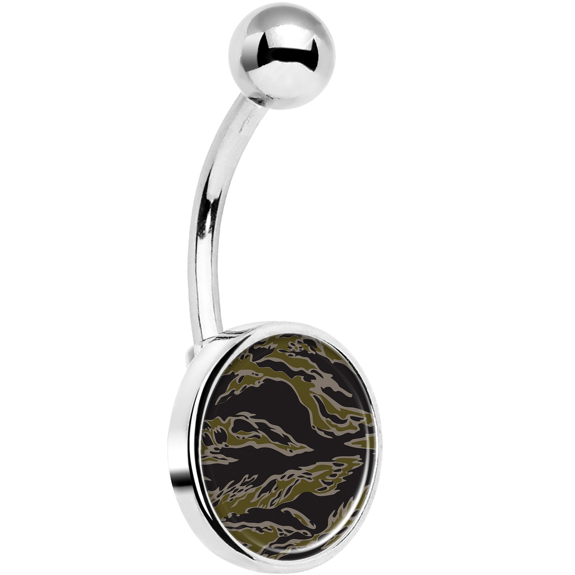 Tiger Camo Print Hypoallergenic Stainless Steel Belly Ring