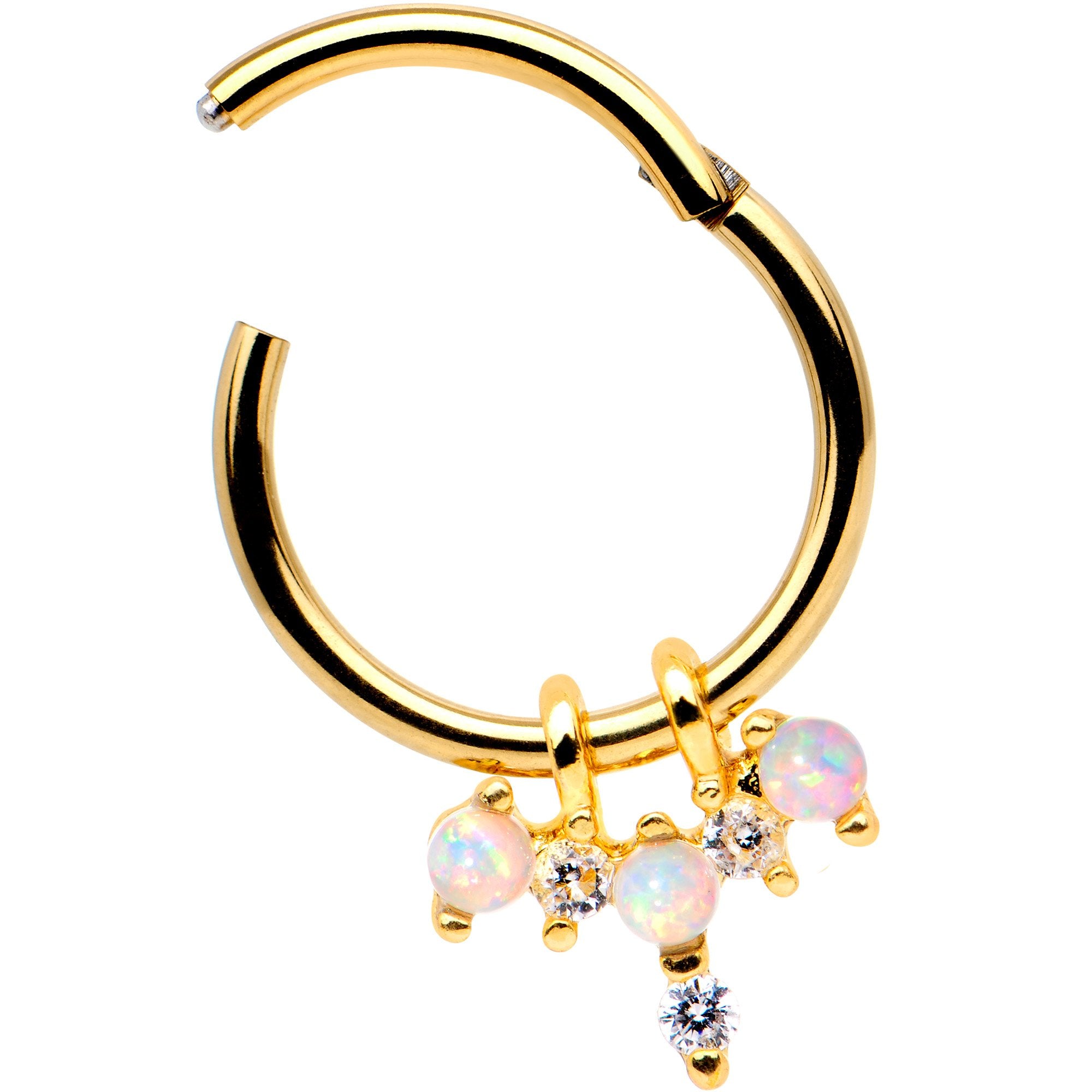 16G 5/16 White Synthetic Opal Gold Tone Hinged Segment Ring