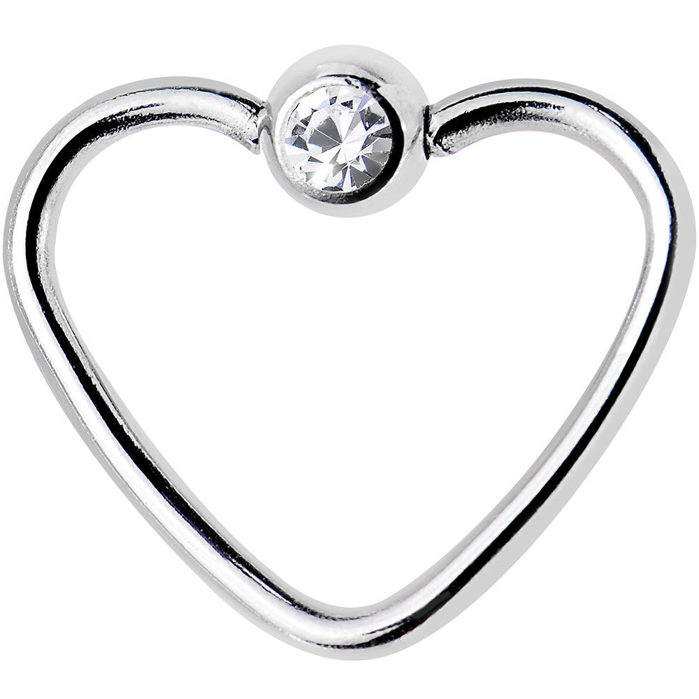 18G 3/8 Clear Gem Stainless Steel Heart Closure Captive Ring