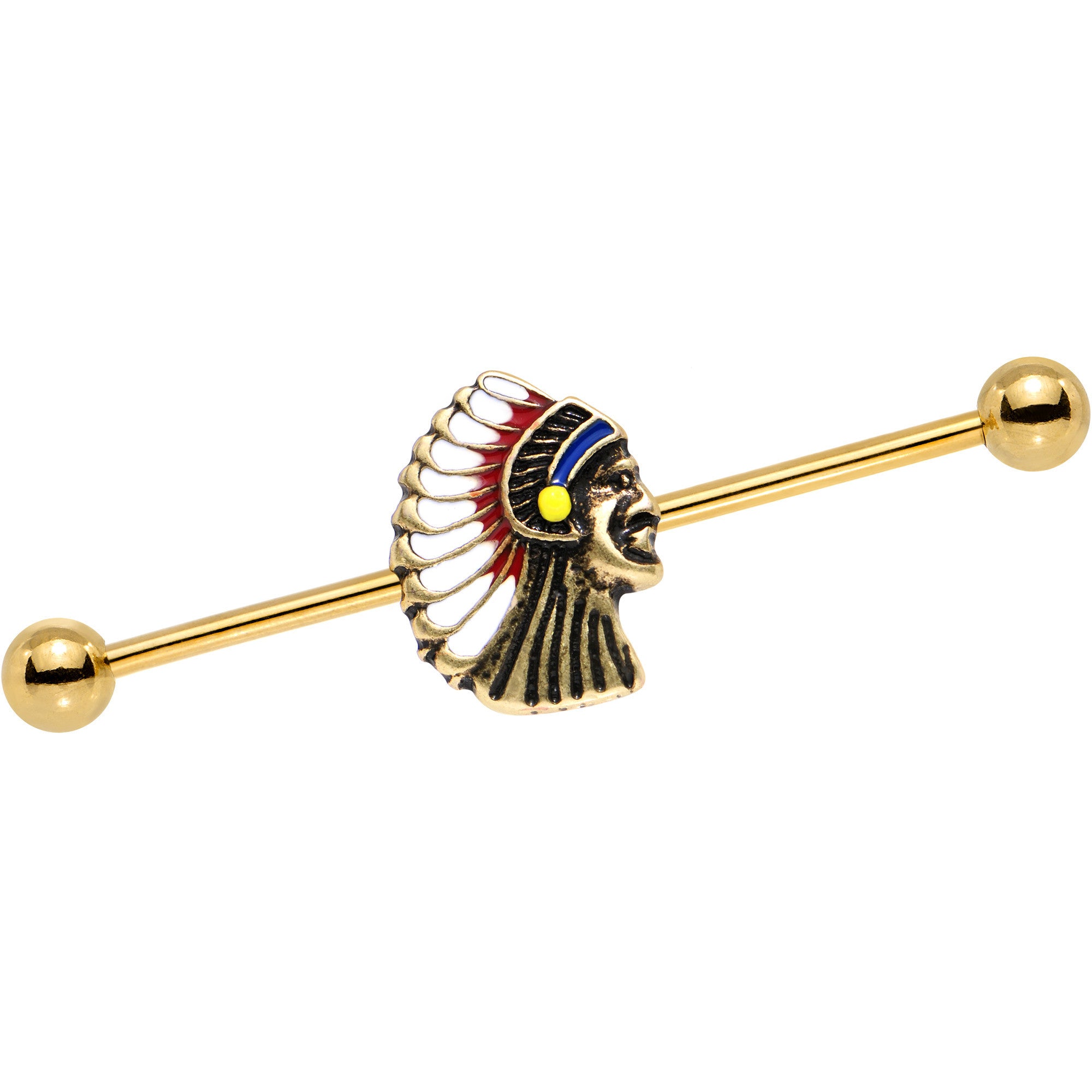 14G Gold PVD Warrior Chief Industrial Barbell 38mm