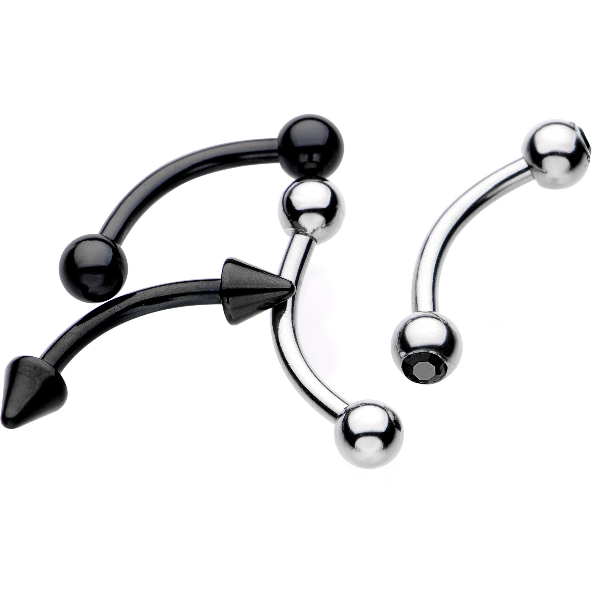 16G 5/16 Black Plated Steel Curved Barbell Eyebrow Ring Set of 4