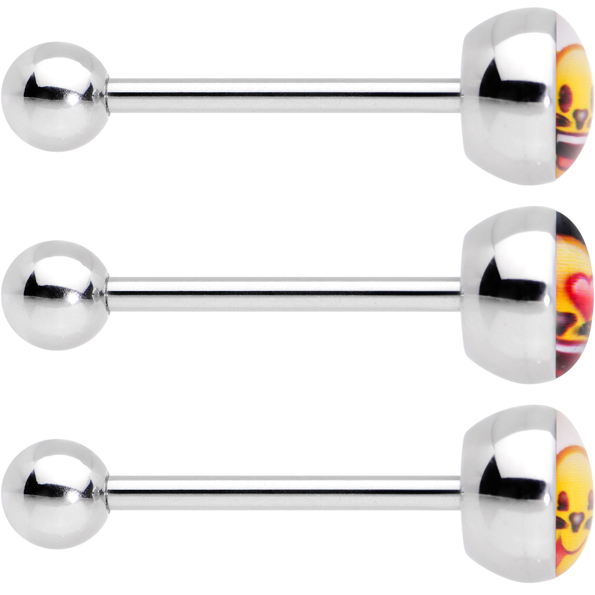 5/8 Licensed Cat Face emoji Tongue Ring Set of 3