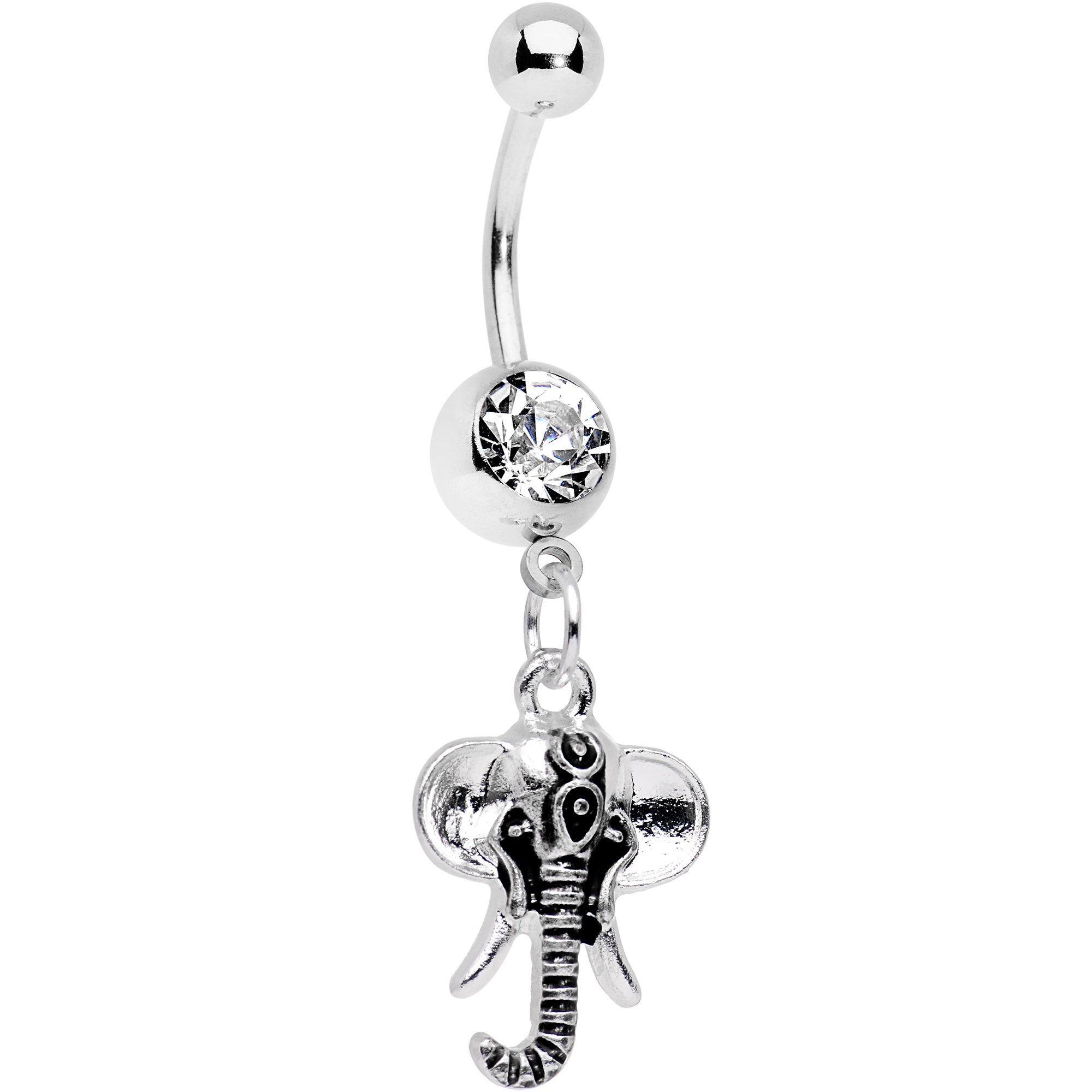 Clear Gem Elephant Trunk Dangle Belly Ring