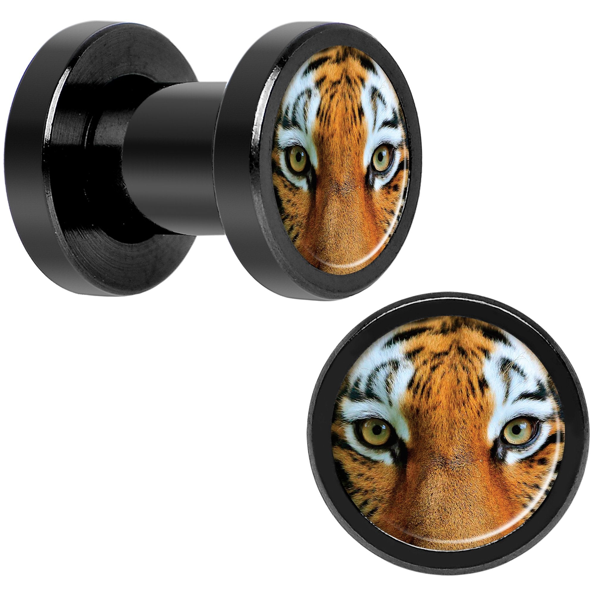 Full Color Tiger Eyes Black Anodized Screw Fit Plug Set 4G