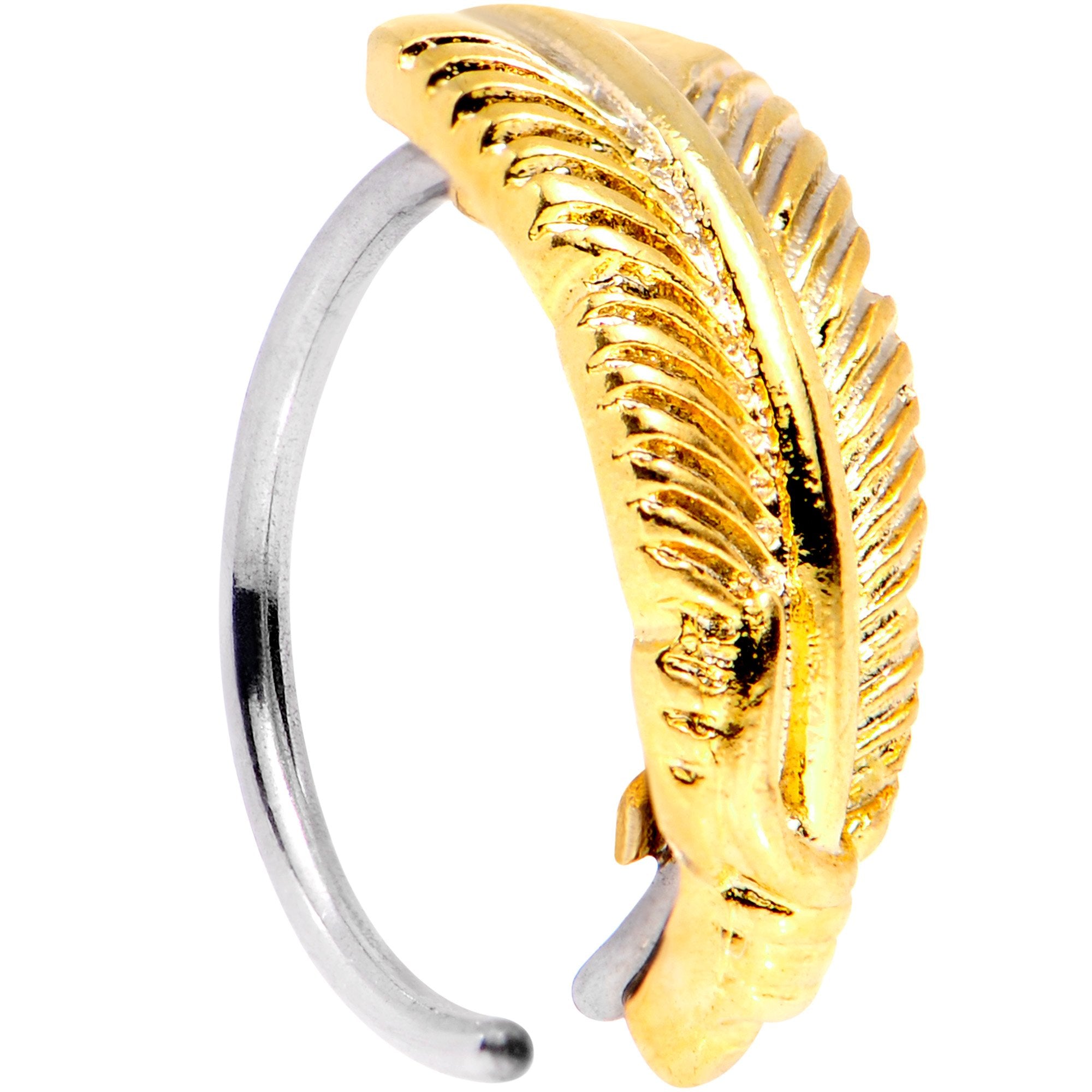 20G 5/16 Gold Tone Feather Seamless Circular Ring