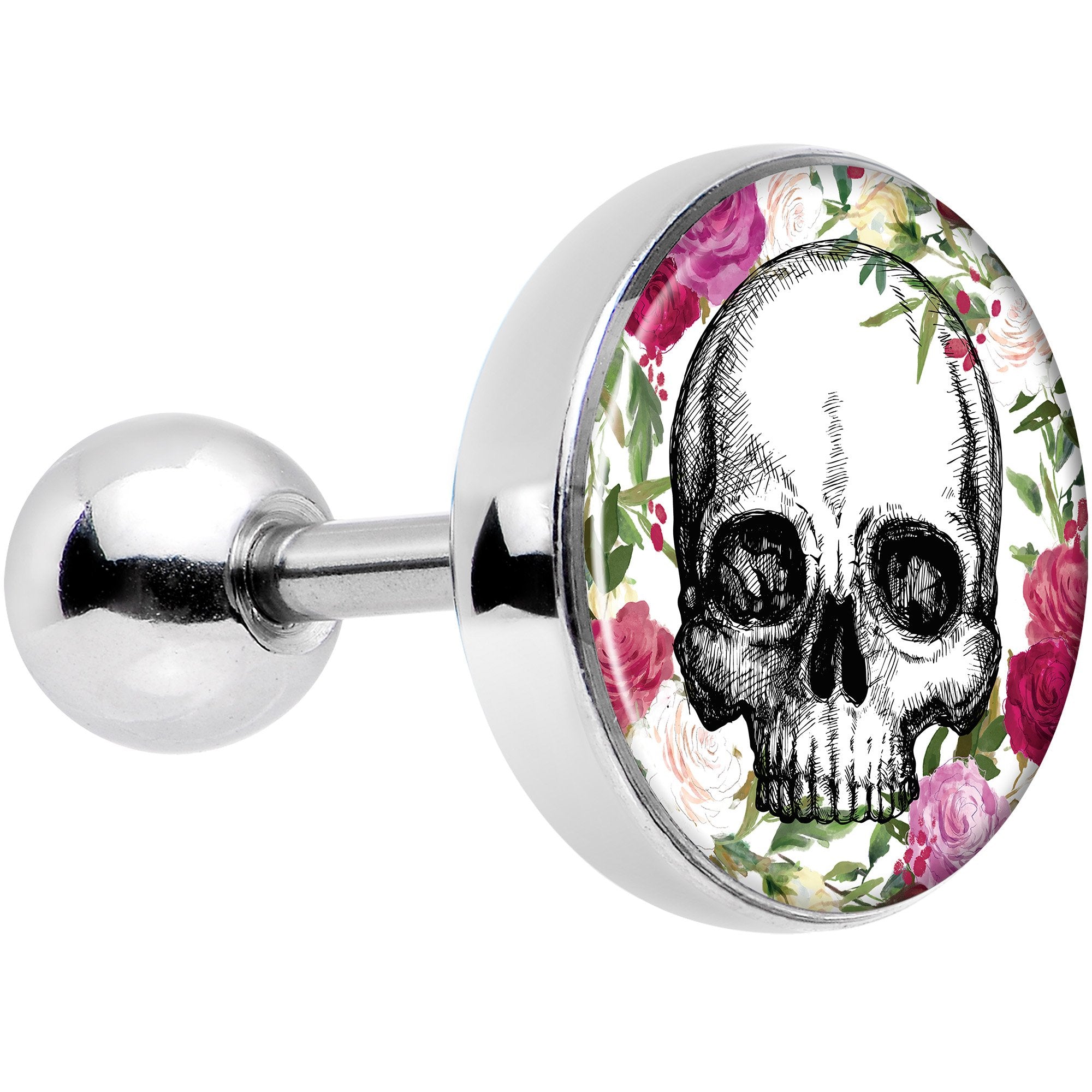 Floral Border Skull Tragus Cartilage Earring