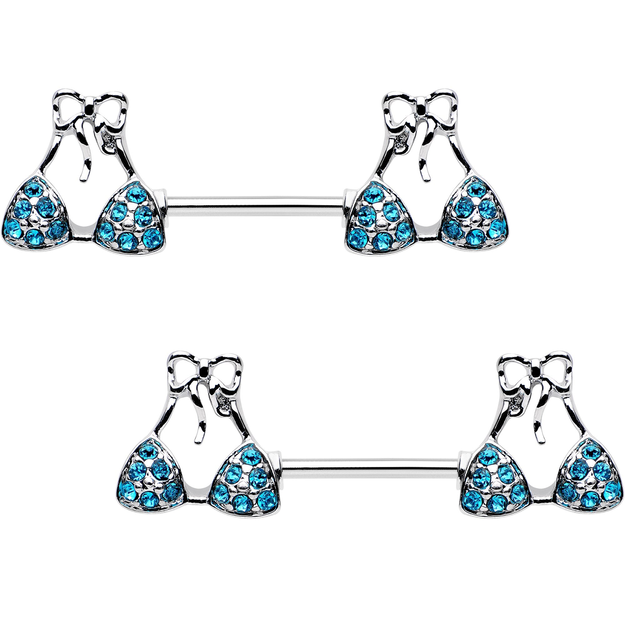 Blue Gem Summer Swimsuit Nipple Barbell Ring Set