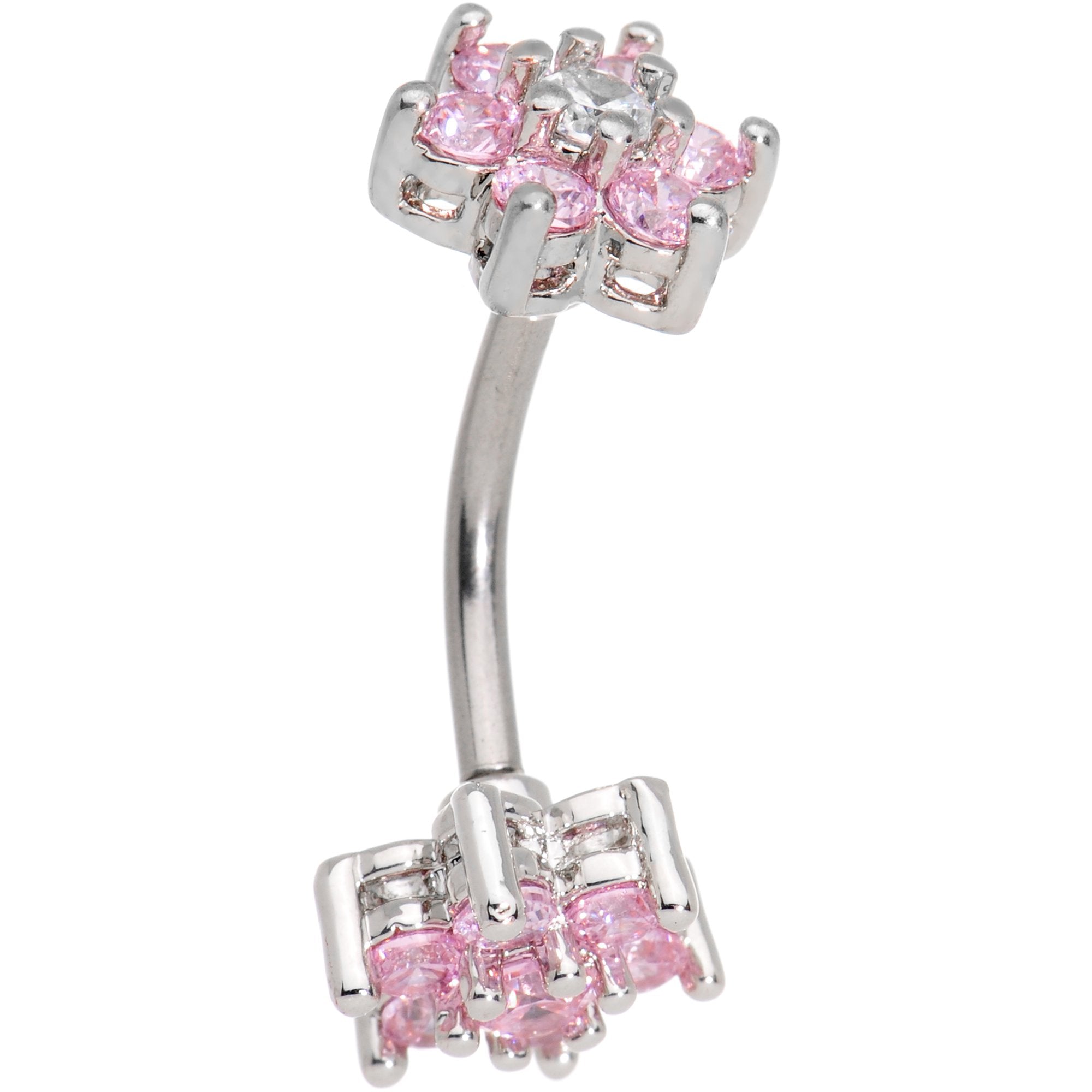 Clear Pink Gem Double Star Reversible Double Mount Belly Ring