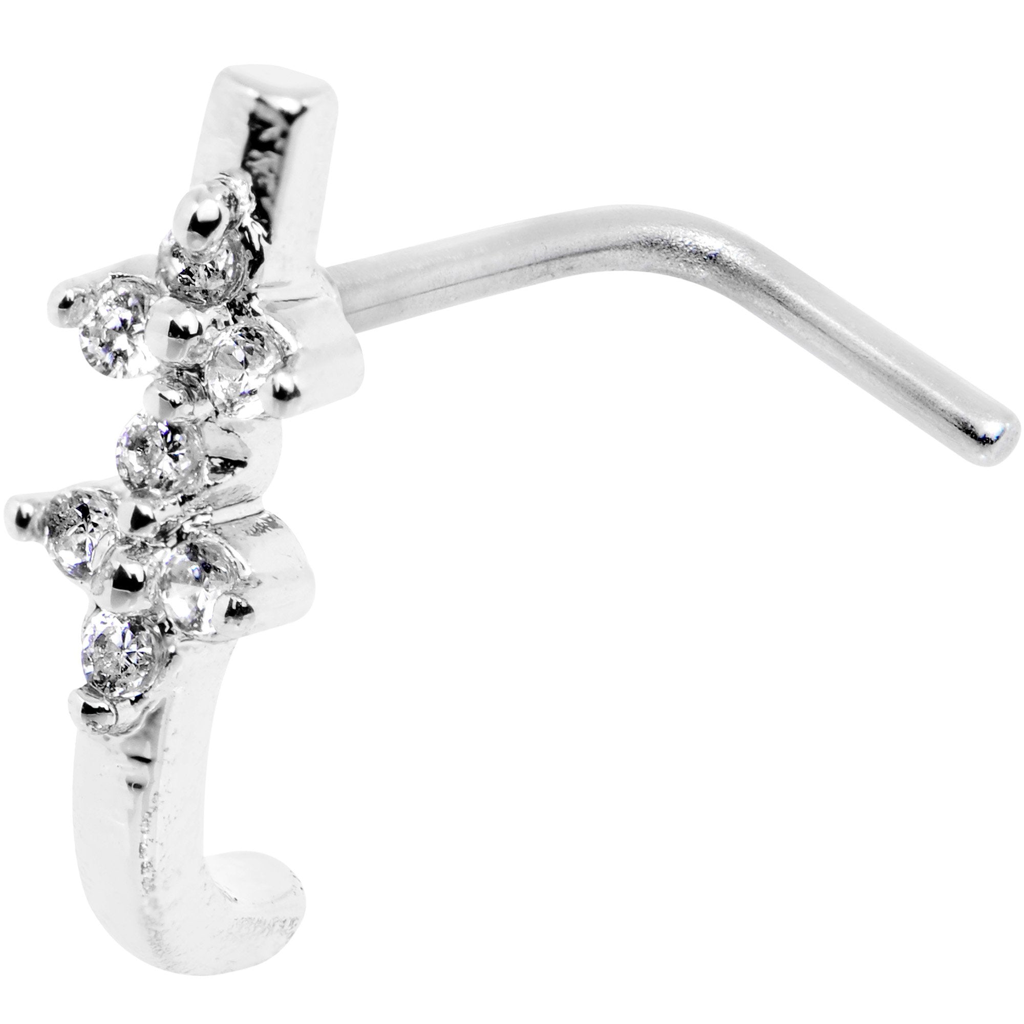 18G Clear CZ Bling Faux Hoop L Shaped Nose Ring